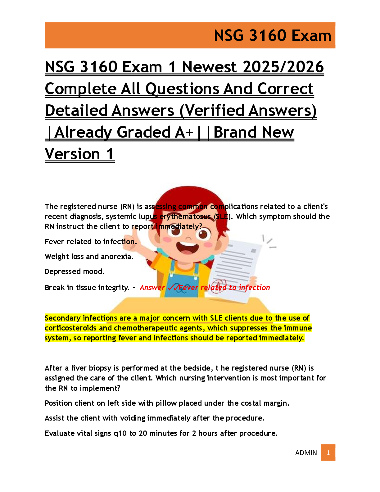 Recommended document preview for NSG 3160 Exam 1 Newest 2025/2026  Complete All Questions And Correct  Detailed Answers (Verified Answers)  |Already Graded A+||Brand New  Version 1