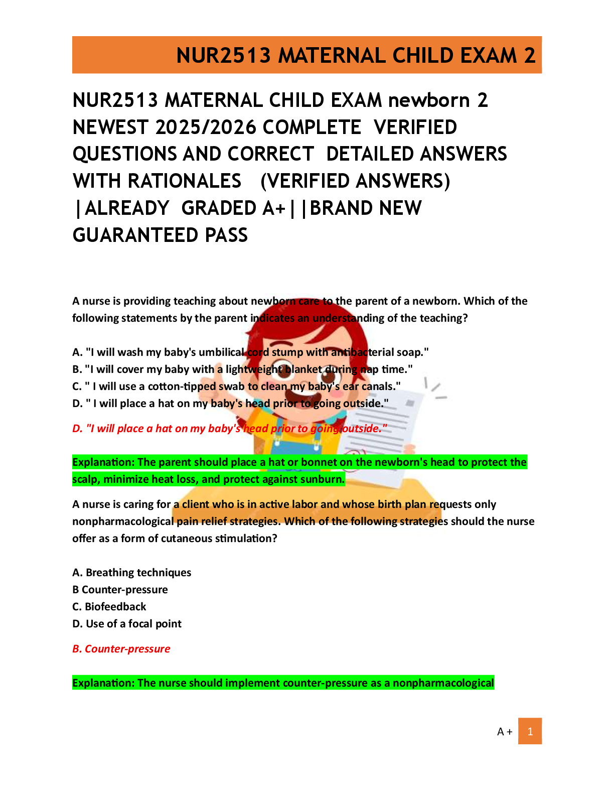 Preview of NUR2513 MATERNAL CHILD EXAM newborn 2   NEWEST 2025/2026 COMPLETE  VERIFIED  QUESTIONS AND CORRECT  DETAILED ANSWERS  WITH RATIONALES   (VERIFIED ANSWERS)  |ALREADY  GRADED A+||BRAND NEW   GUARANTEED PASS