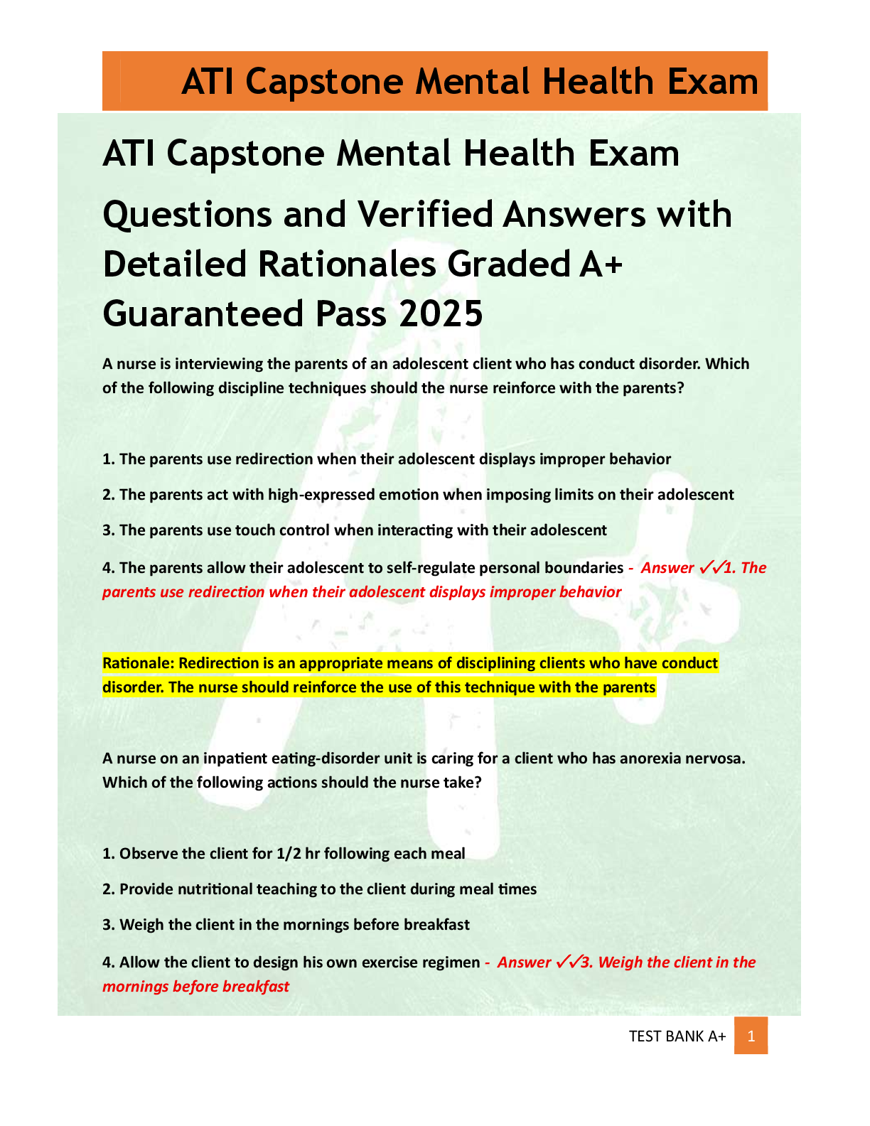 Preview of ATI Capstone Mental Health Exam   Questions and Verified Answers with  Detailed Rationales Graded A+  Guaranteed Pass 2025