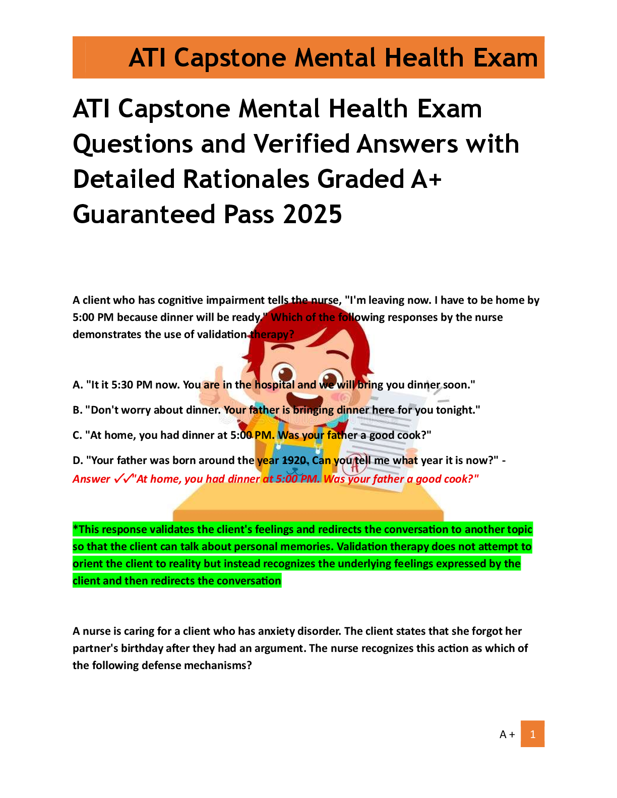 ATI Capstone Mental Health Exam  Questions and Verified Answers with  Detailed Rationales Graded A+  Guaranteed Pass 2025
