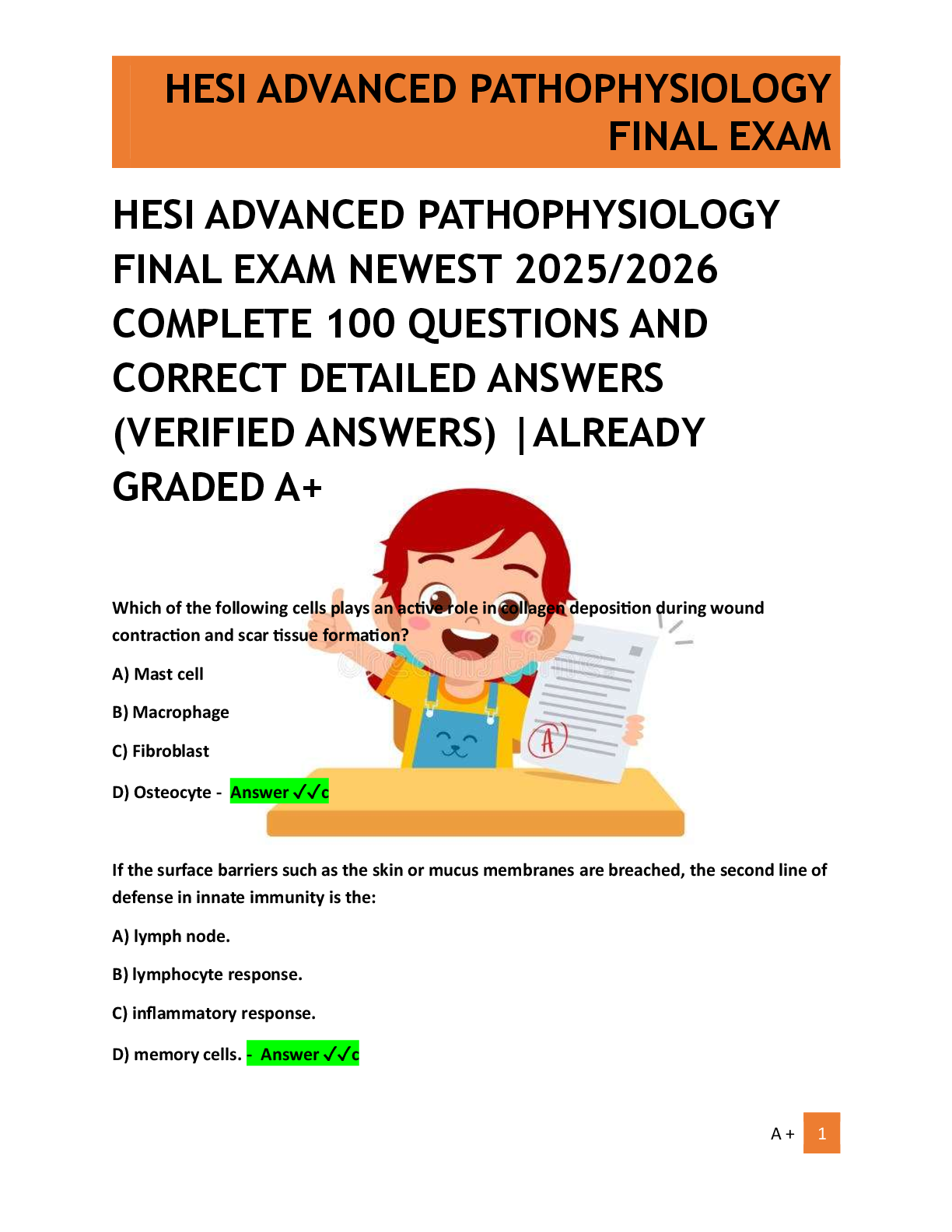 Preview of HESI ADVANCED PATHOPHYSIOLOGY  FINAL EXAM NEWEST 2025/2026  COMPLETE 100 QUESTIONS AND  CORRECT DETAILED ANSWERS  (VERIFIED ANSWERS) |ALREADY  GRADED A+