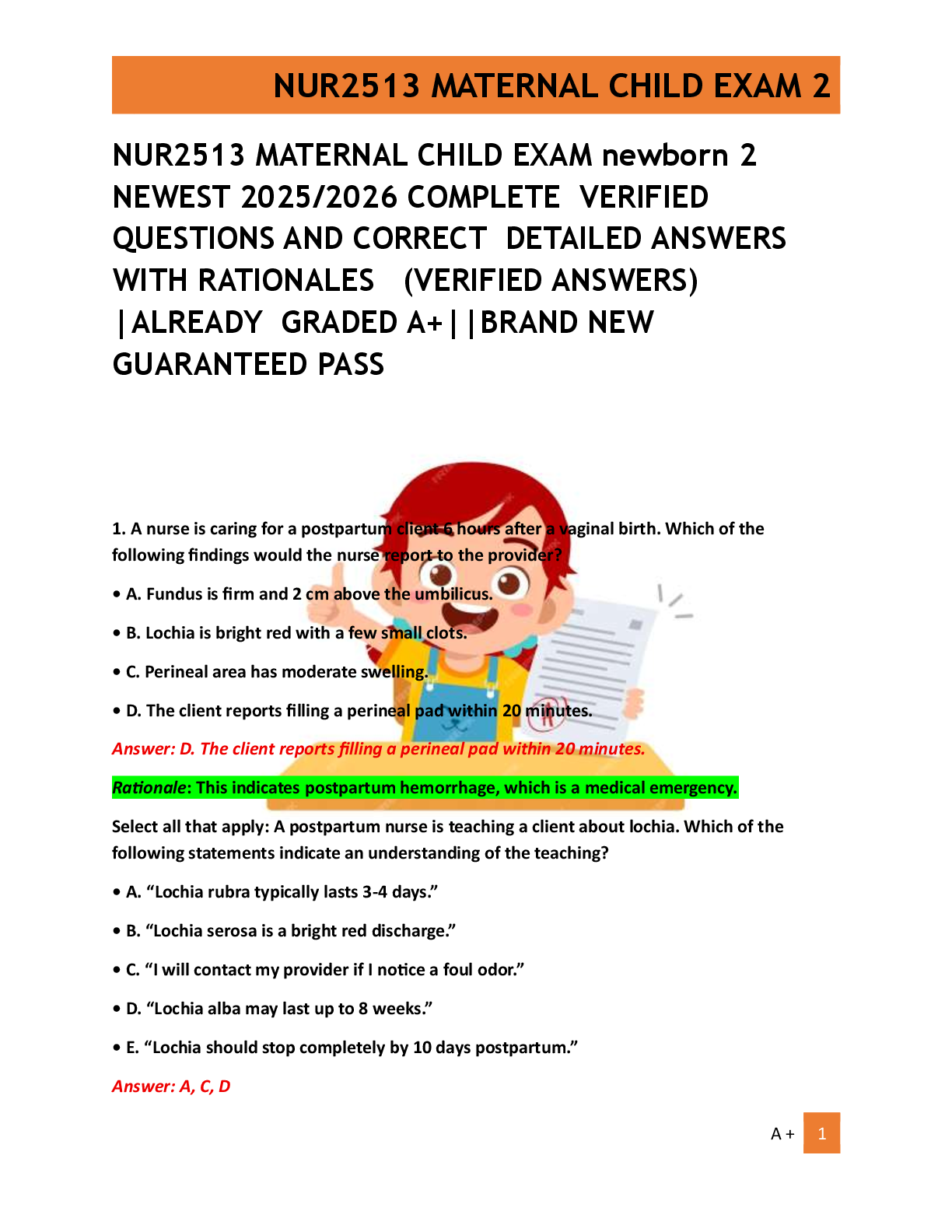 Preview of NUR2513 MATERNAL CHILD EXAM newborn 2   NEWEST 2025/2026 COMPLETE  VERIFIED  QUESTIONS AND CORRECT  DETAILED ANSWERS  WITH RATIONALES   (VERIFIED ANSWERS)  |ALREADY  GRADED A+||BRAND NEW   GUARANTEED PASS
