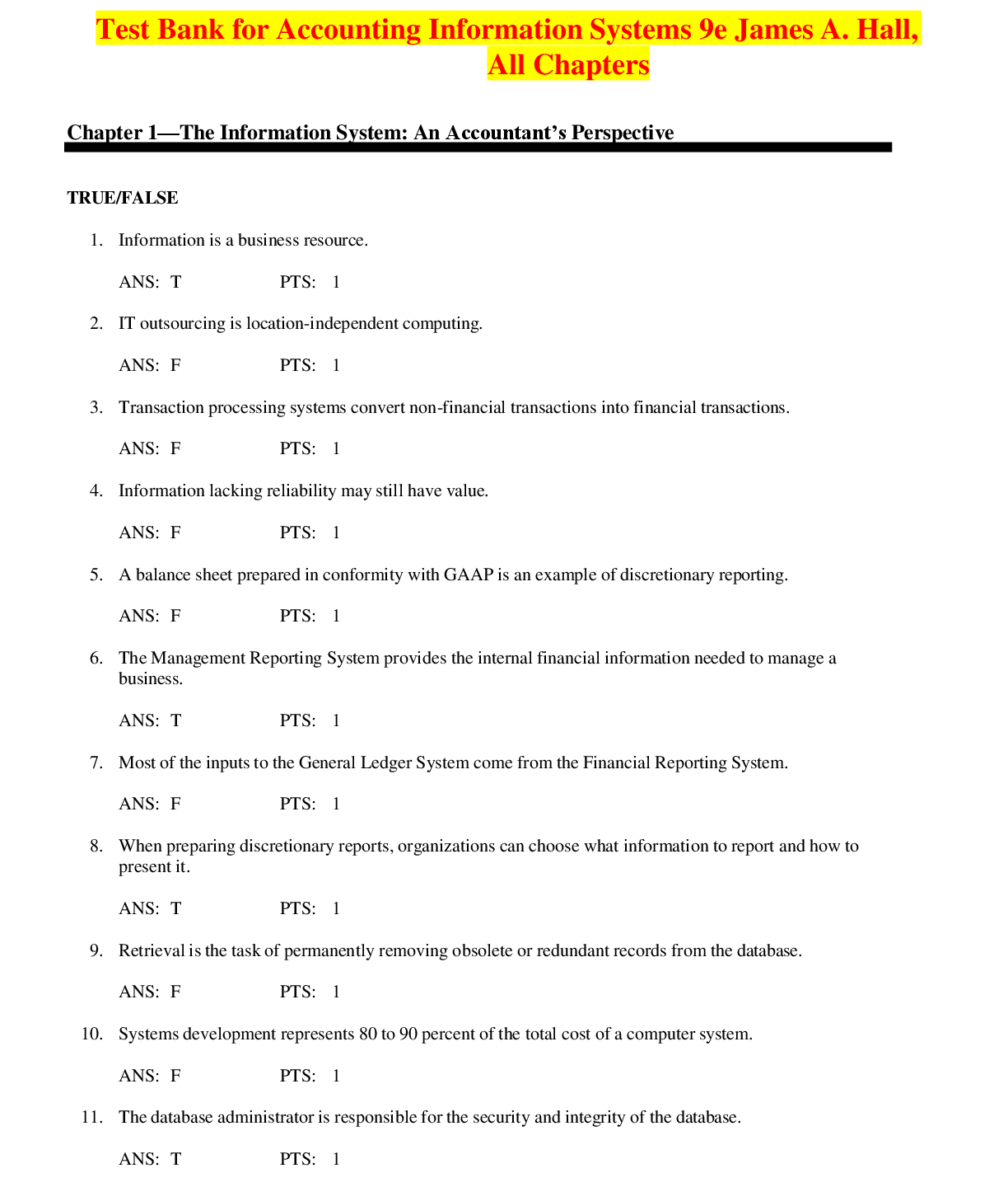 Preview image for Test Bank for Accounting Information Systems 9e James A. Hall, All Chapters
