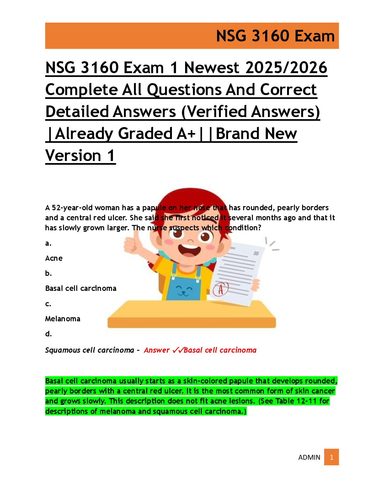 Recommended document preview for NSG 3160 Exam 1 Newest 2025/2026  Complete All Questions And Correct  Detailed Answers (Verified Answers)  |Already Graded A+||Brand New  Version 1