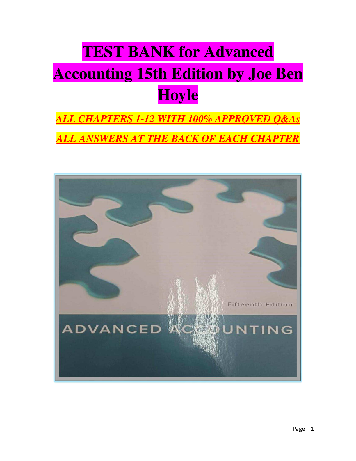 Preview image for TEST BANK for Advanced Accounting 15th Edition by Joe Ben Hoyle ALL CHAPTERS 1 -12