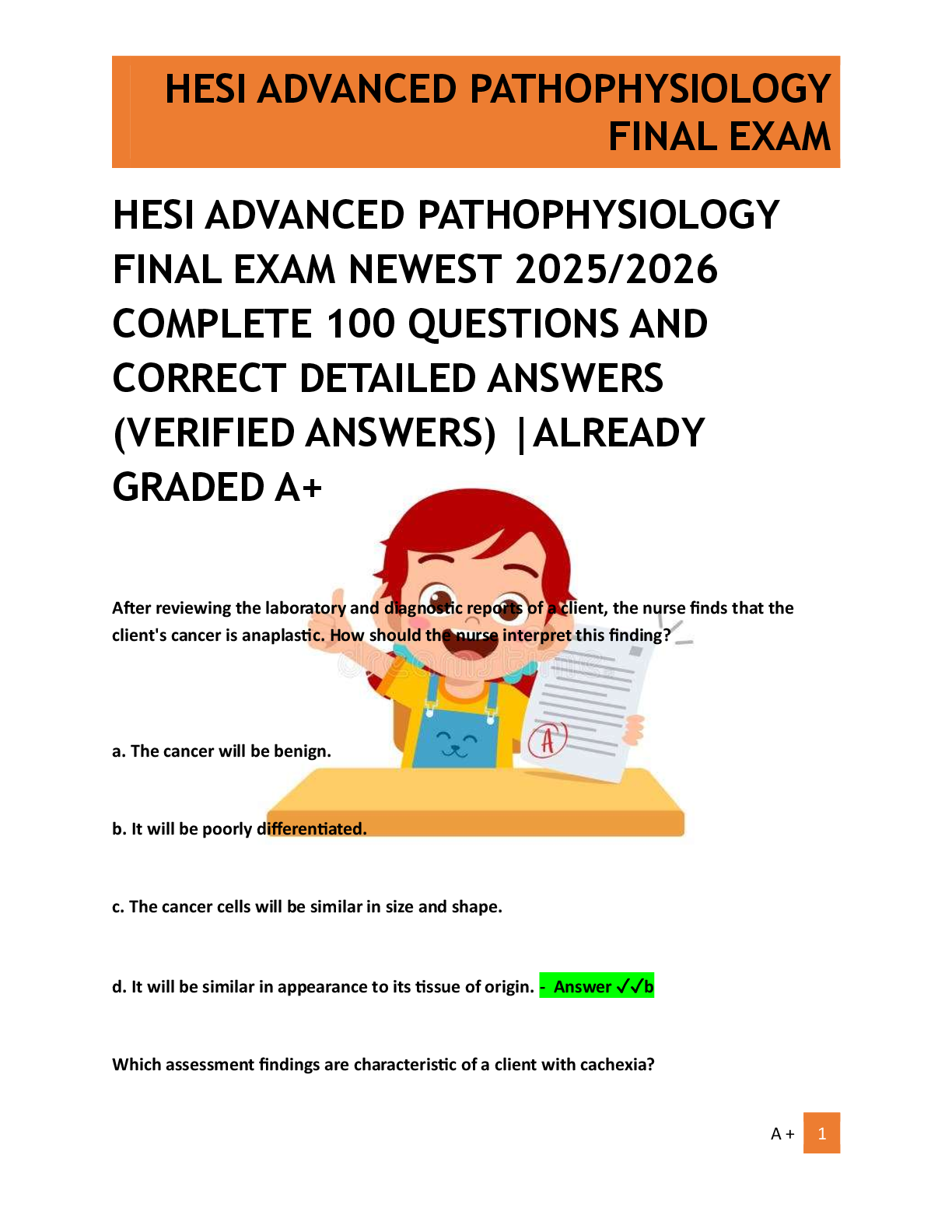 Preview of HESI ADVANCED PATHOPHYSIOLOGY  FINAL EXAM NEWEST 2025/2026  COMPLETE 100 QUESTIONS AND  CO