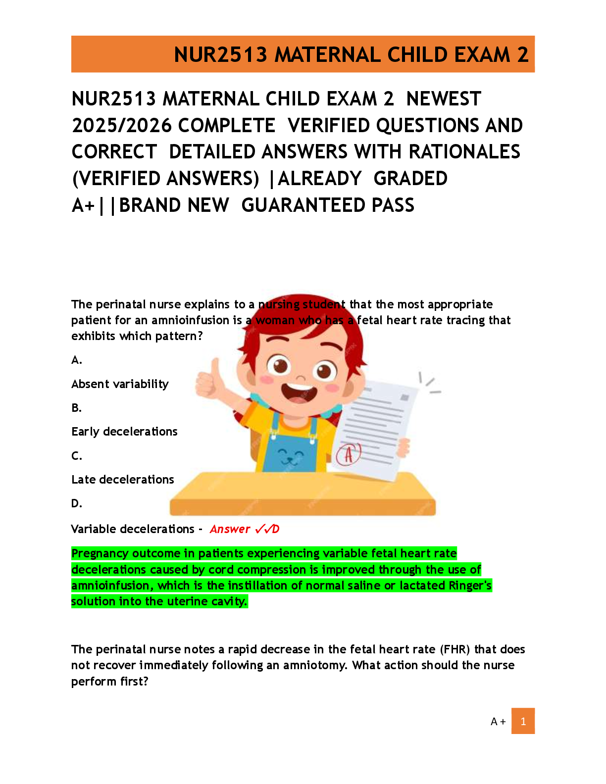 Preview of NUR2513 MATERNAL CHILD EXAM 2  NEWEST  2025/2026 COMPLETE  VERIFIED QUESTIONS AND  CORRECT  DETAILED ANSWERS WITH RATIONALES    (VERIFIED ANSWERS) |ALREADY  GRADED  A+||BRAND NEW  GUARANTEED PASS