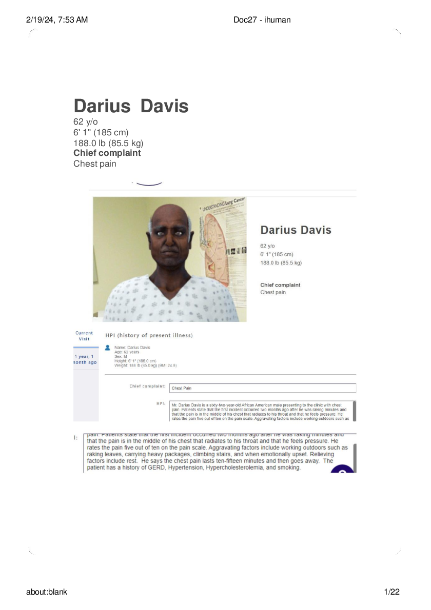 Preview image for Darius Davis chief complaint chest pain