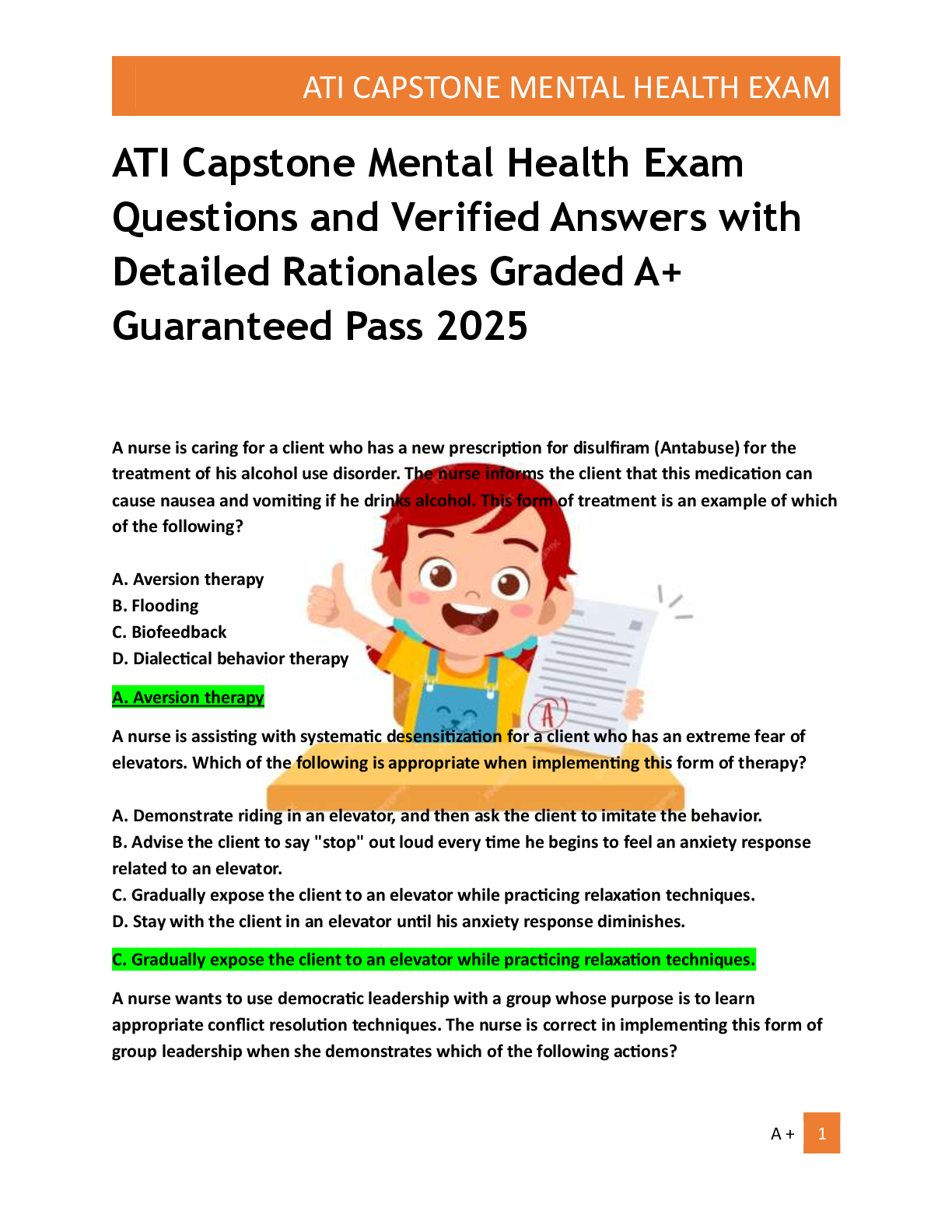A + 1    ATI Capstone Mental Health Exam  Questions and Verified Answers with  Detailed Rationales Graded A+  Guaranteed Pass 2025    A