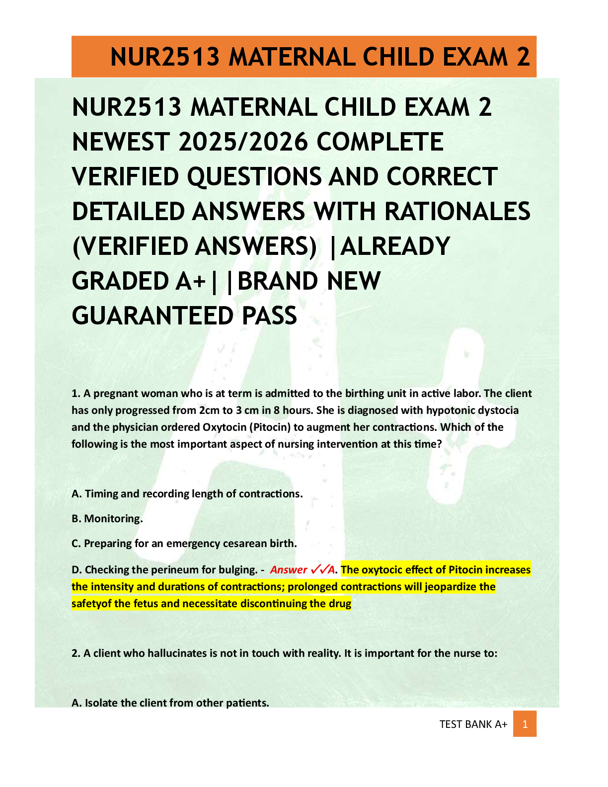 Preview of NUR2513 MATERNAL CHILD EXAM 2  NEWEST 2025/2026 COMPLETE  VERIFIED QUESTIONS AND CORRECT  DETAILED ANSWERS WITH RATIONALES   (VERIFIED ANSWERS) |ALREADY  GRADED A+||BRAND NEW  GUARANTEED PASS