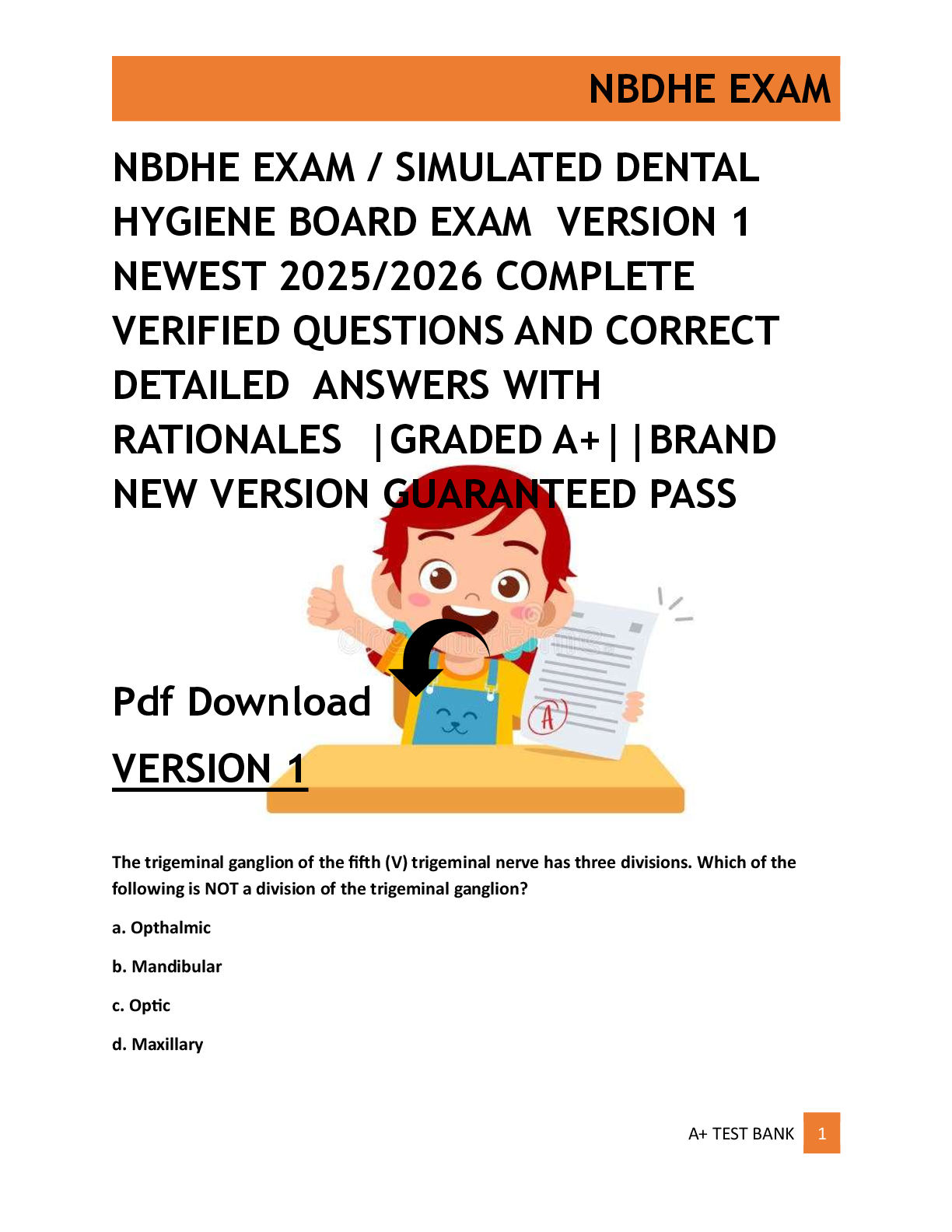 Preview of NBDHE EXAM / SIMULATED DENTAL  HYGIENE BOARD EXAM  VERSION 1  NEWEST 2025/2026 COMPLETE  V