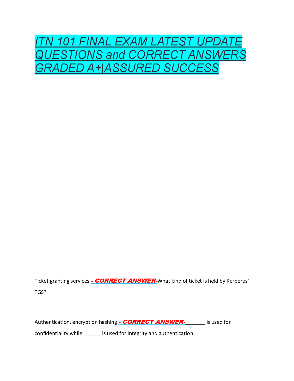 ITN 101 FINAL EXAM LATEST UPDATE  QUESTIONS and CORRECT ANSWERS  GRADED A+|ASSURED SUCCESS