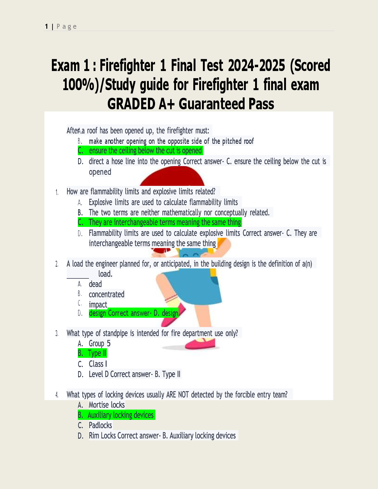 Exam 1 : Firefighter 1 Final Test 2024-2025 (Scored  100%)/Study guide for Firefighter 1 final exam  GRADED A+ Guaranteed Pass