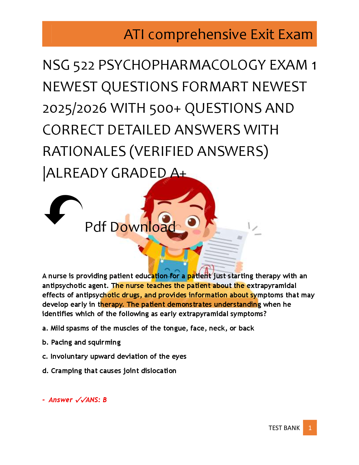 Preview of NSG 522 PSYCHOPHARMACOLOGY EXAM 1  NEWEST QUESTIONS FORMART NEWEST  2025/2026 WITH 500+ QU