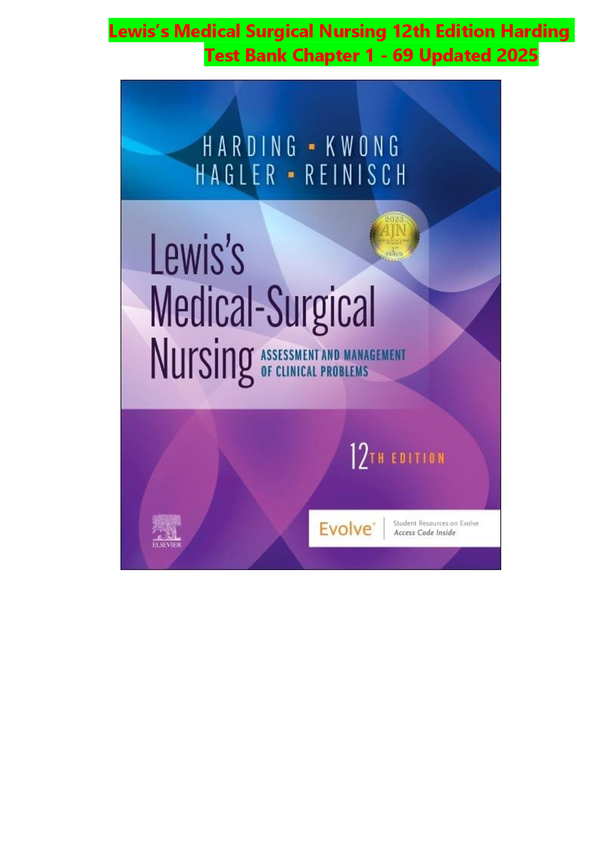 Preview image for Lewis’s Medical Surgical Nursing 12th Edition Harding Test Bank Chapter 1 - 69 Updated 2025