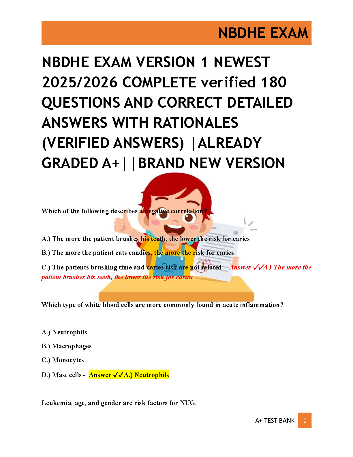 Preview of NBDHE EXAM VERSION 1 NEWEST  2025/2026 COMPLETE verified 180  QUESTIONS AND CORRECT DETAIL