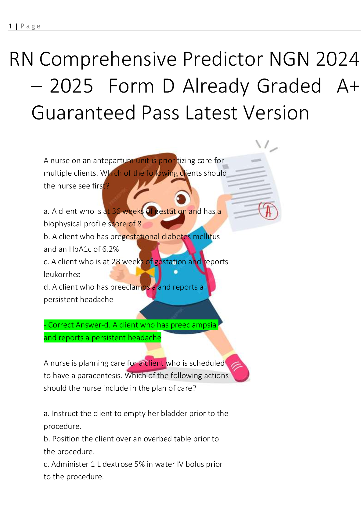 Recommended document preview for RN Comprehensive Predictor NGN 2024 – 2025  Form D Already Graded  A+  Guaranteed Pass Latest Version
