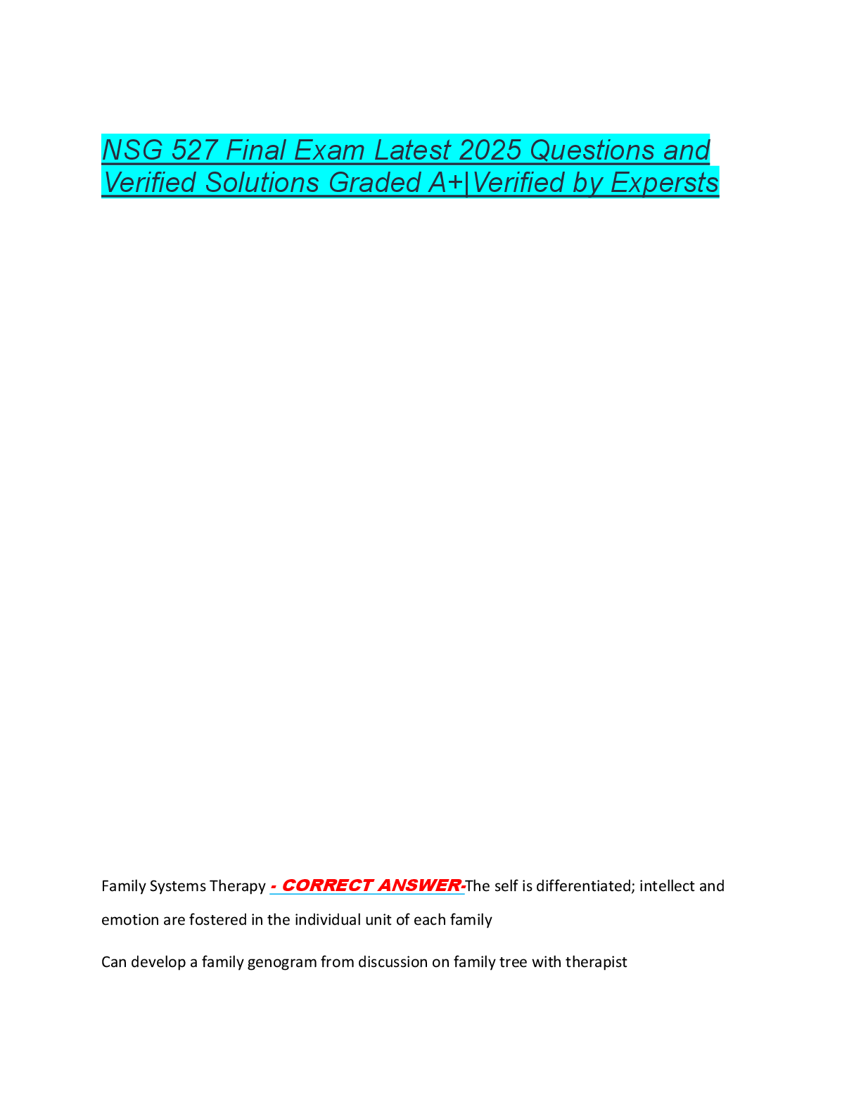 NSG 527 Final Exam Latest 2025 Questions and  Verified Solutions Graded A+|Verified by Expersts