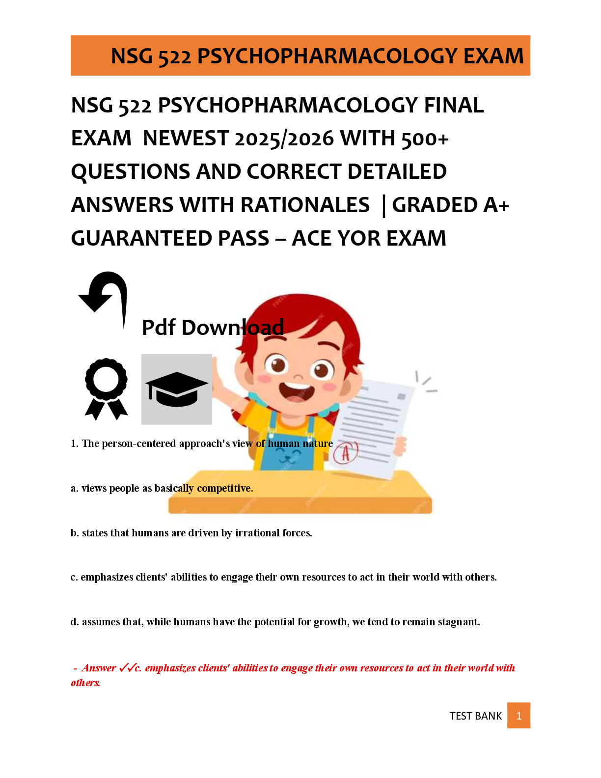 Preview of NSG 522 PSYCHOPHARMACOLOGY FINAL  EXAM  NEWEST 2025/2026 WITH 500+  QUESTIONS AND CORRECT