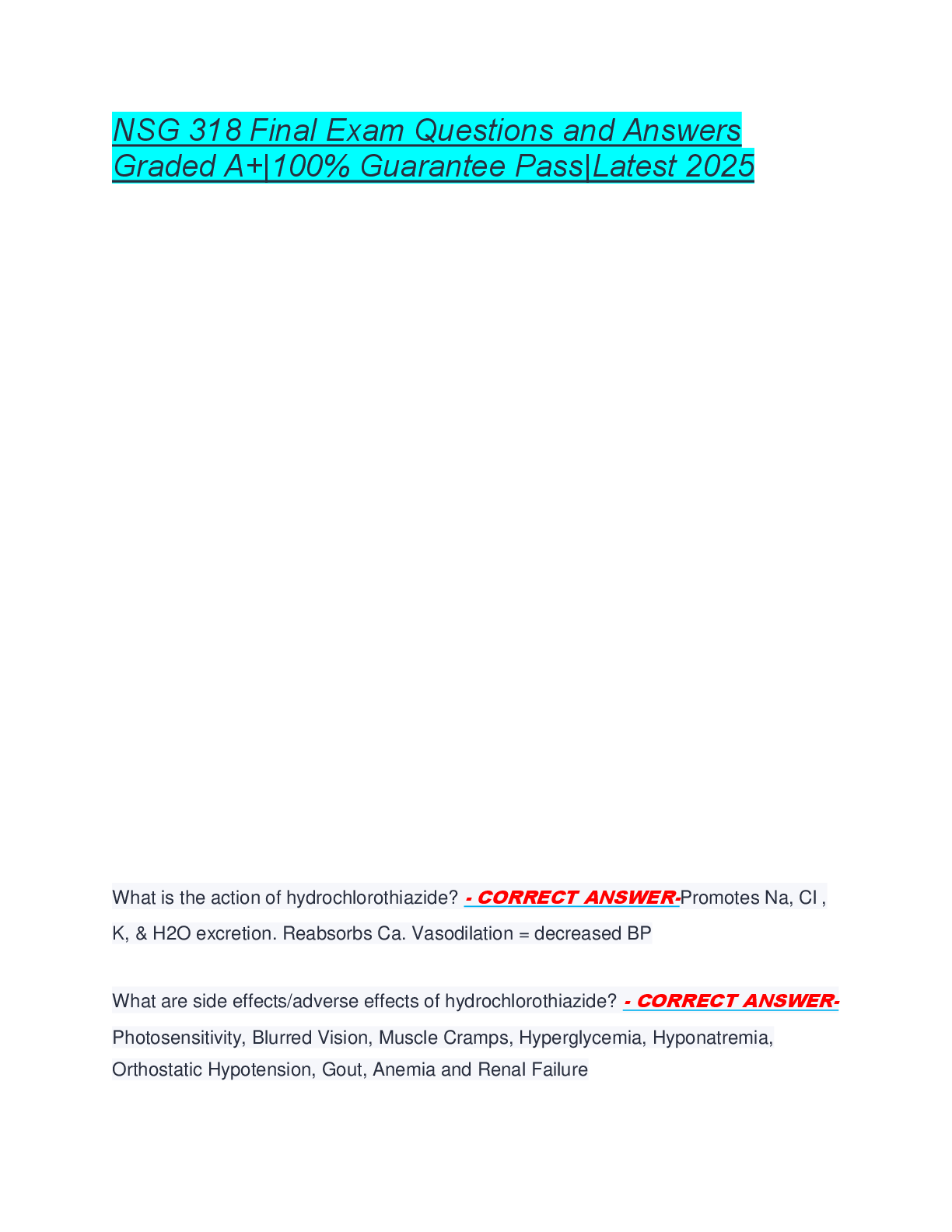 NSG 318 Final Exam Questions and Answers  Graded A+|100% Guarantee Pass|Latest 2025