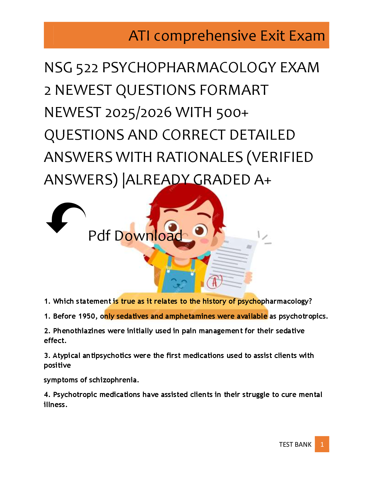 Preview of NSG 522 PSYCHOPHARMACOLOGY EXAM  2 NEWEST QUESTIONS FORMART  NEWEST 2025/2026 WITH 500+  Q