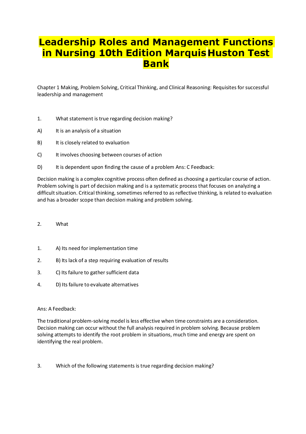 Preview image for Leadership Roles And Management Functions In Nursing 10th Edition By Maquis Houston TEST BANK