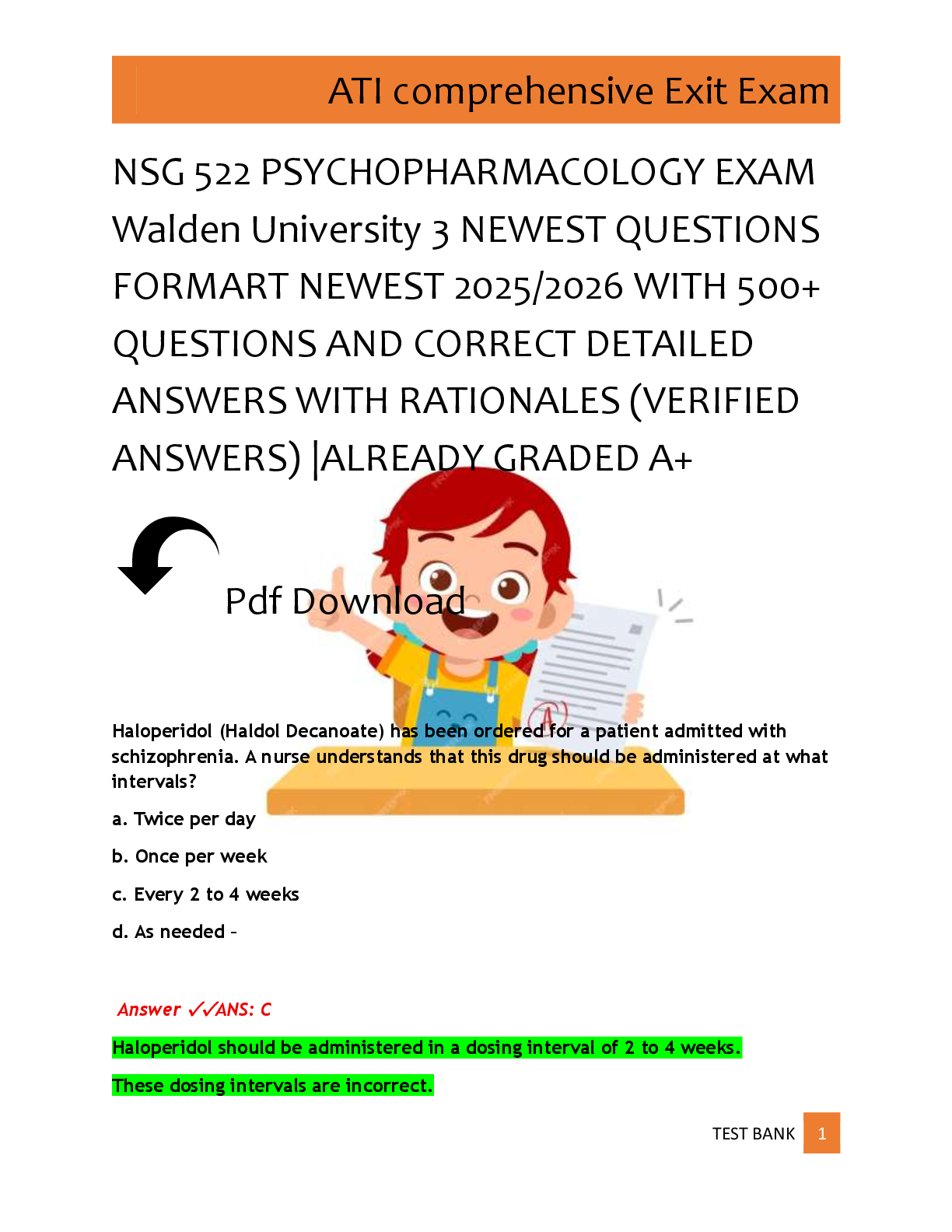 Preview of NSG 522 PSYCHOPHARMACOLOGY EXAM  Walden University 3 NEWEST QUESTIONS  FORMART NEWEST 2025