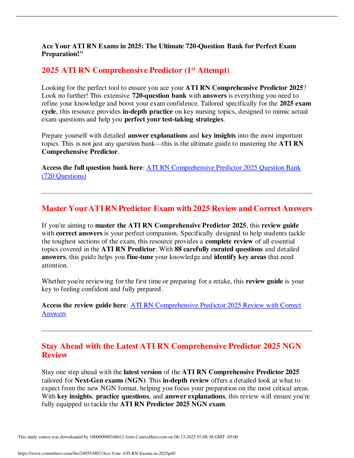 2025 ATI RN Comprehensive Predictor (1st Attempt)
