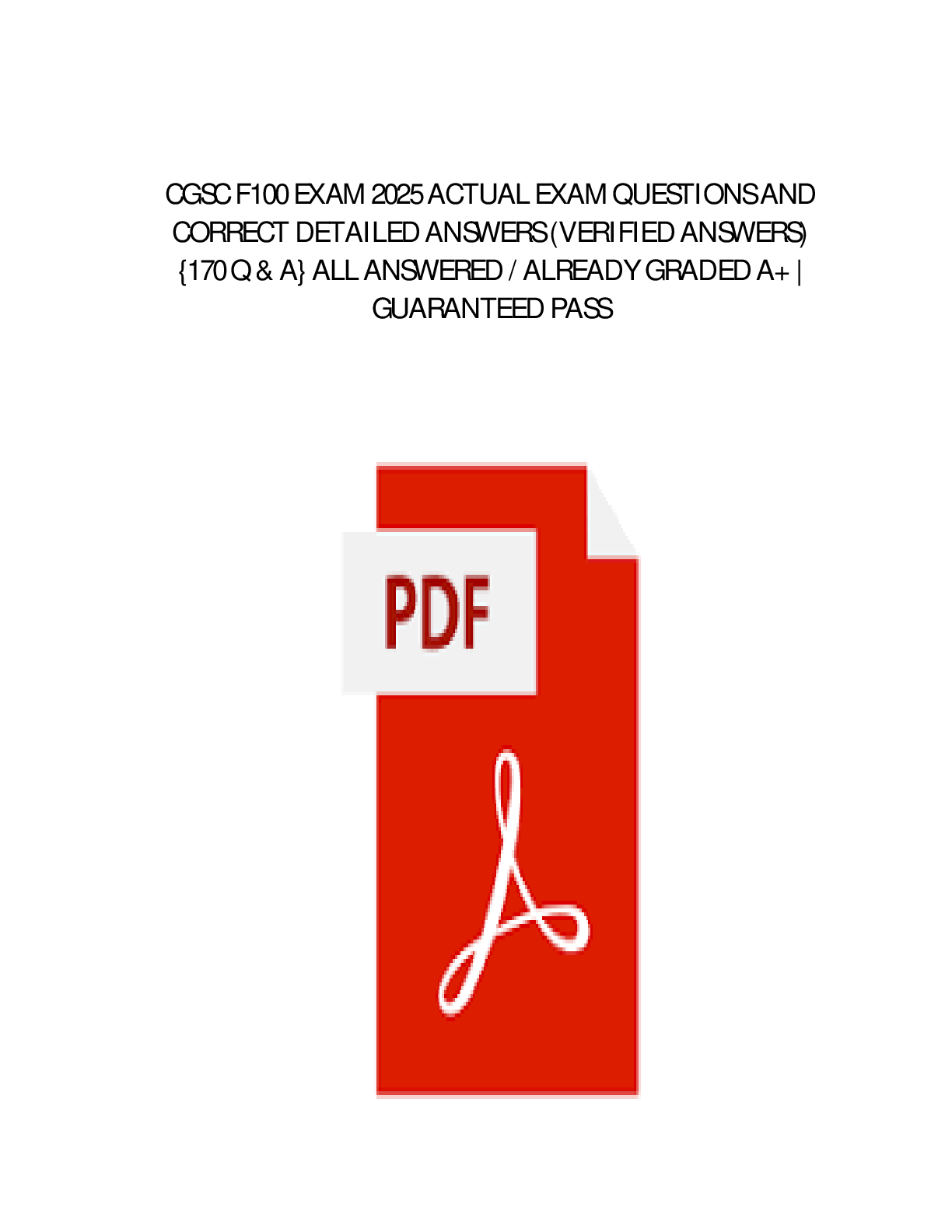 Preview image for CGSC F100 2025 UPDATE QUESTIONS AND VERIFIED ANSWERS MOST TESTED QUESTIONS/STUDY GUIDE [GET EVERTHING CORRECT]