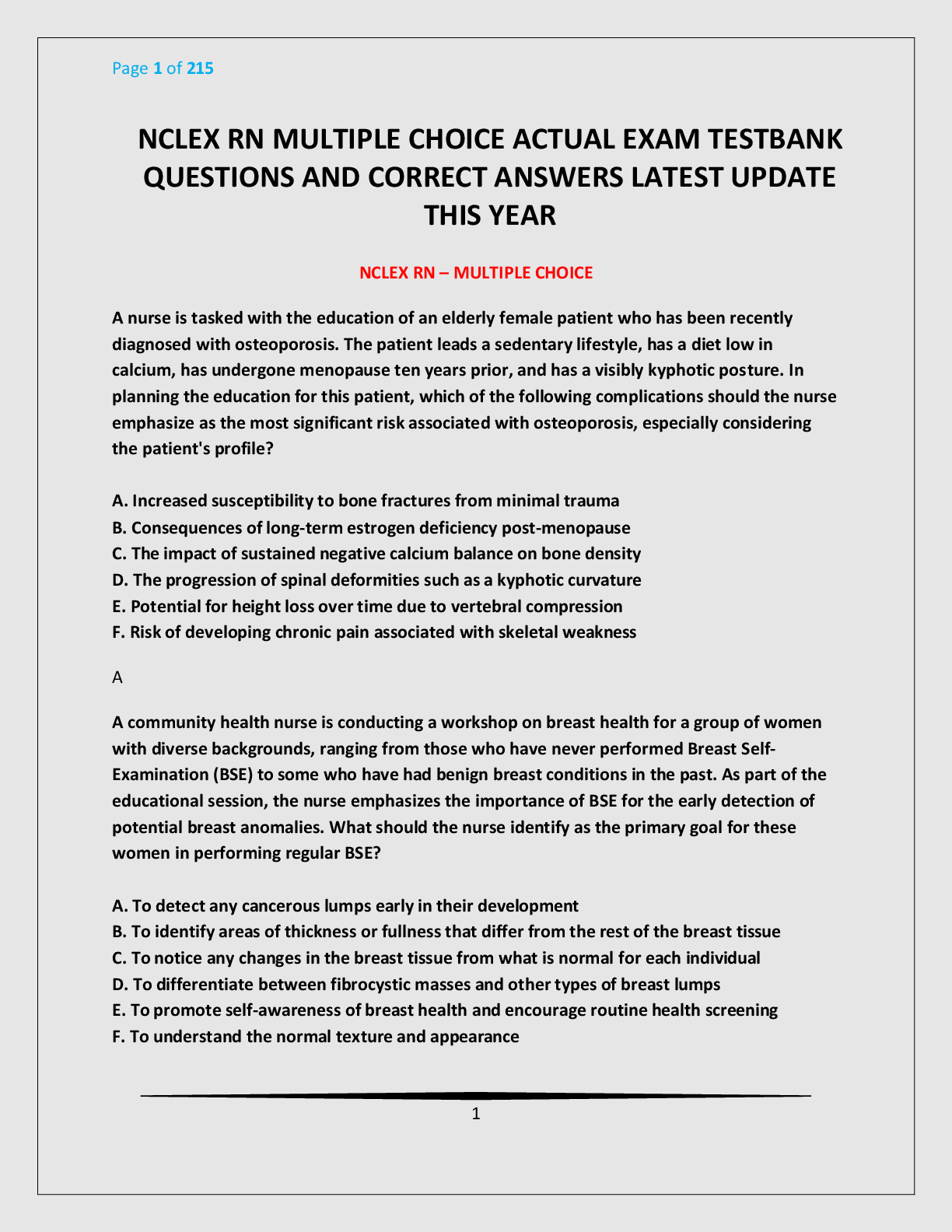 Preview image for NCLEX RN MULTIPLE CHOICE ACTUAL EXAM TESTBANK QUESTIONS AND CORRECT ANSWERS LATEST UPDATE THIS YEAR