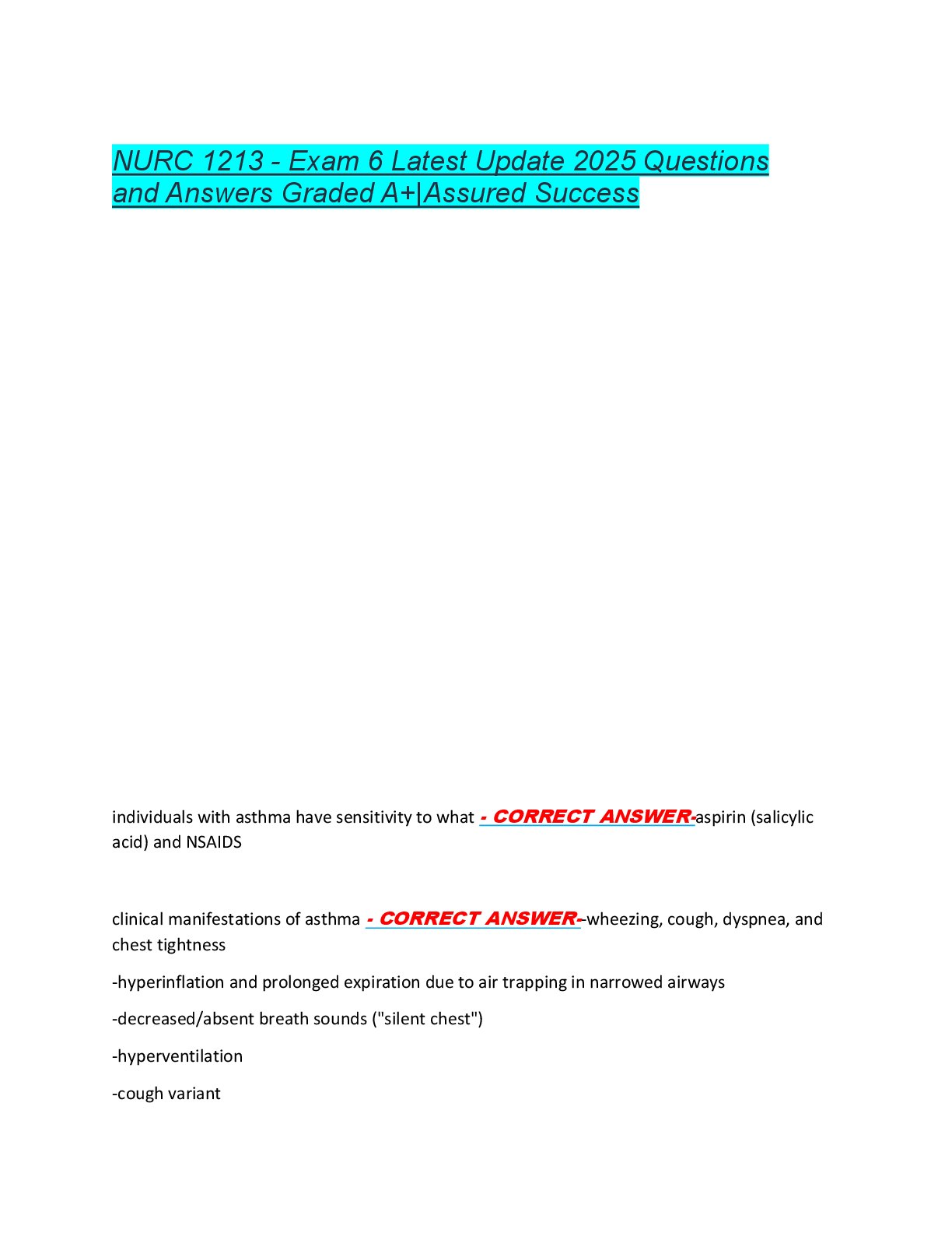 Preview of NURC 1213 - Exam 6 Latest Update 2025 Questions  and Answers Graded A+|Assured Success