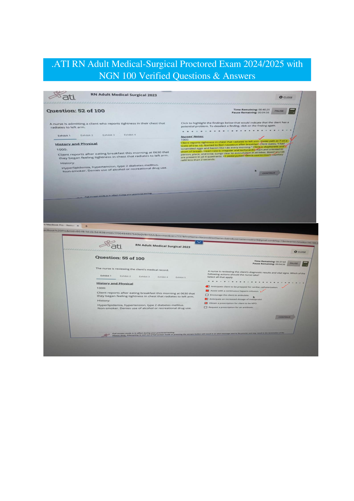 Recommended document preview for .ATI RN Adult Medical-Surgical Proctored Exam 2024/2025 with  NGN 100 Verified Questions & Answers