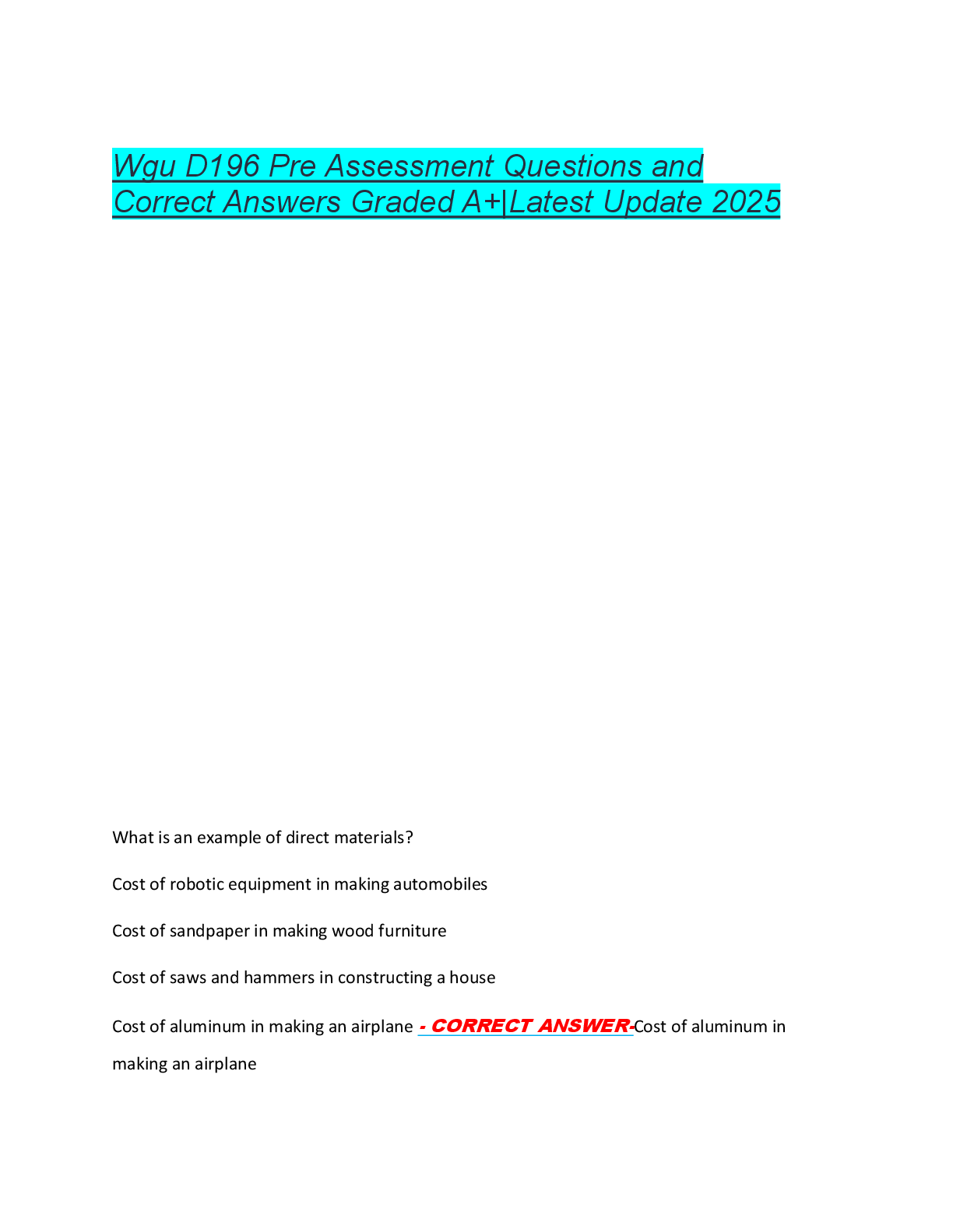 Wgu D196 Pre Assessment Questions and  Correct Answers Graded A+|Latest Update 2025
