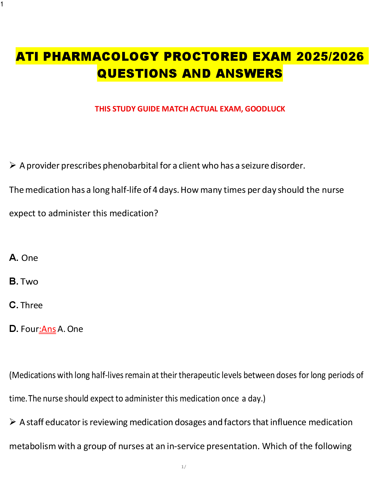 Preview image for ATI PHARMACOLOGY PROCTORED EXAM 2025/2026  QUESTIONS AND ANSWERS