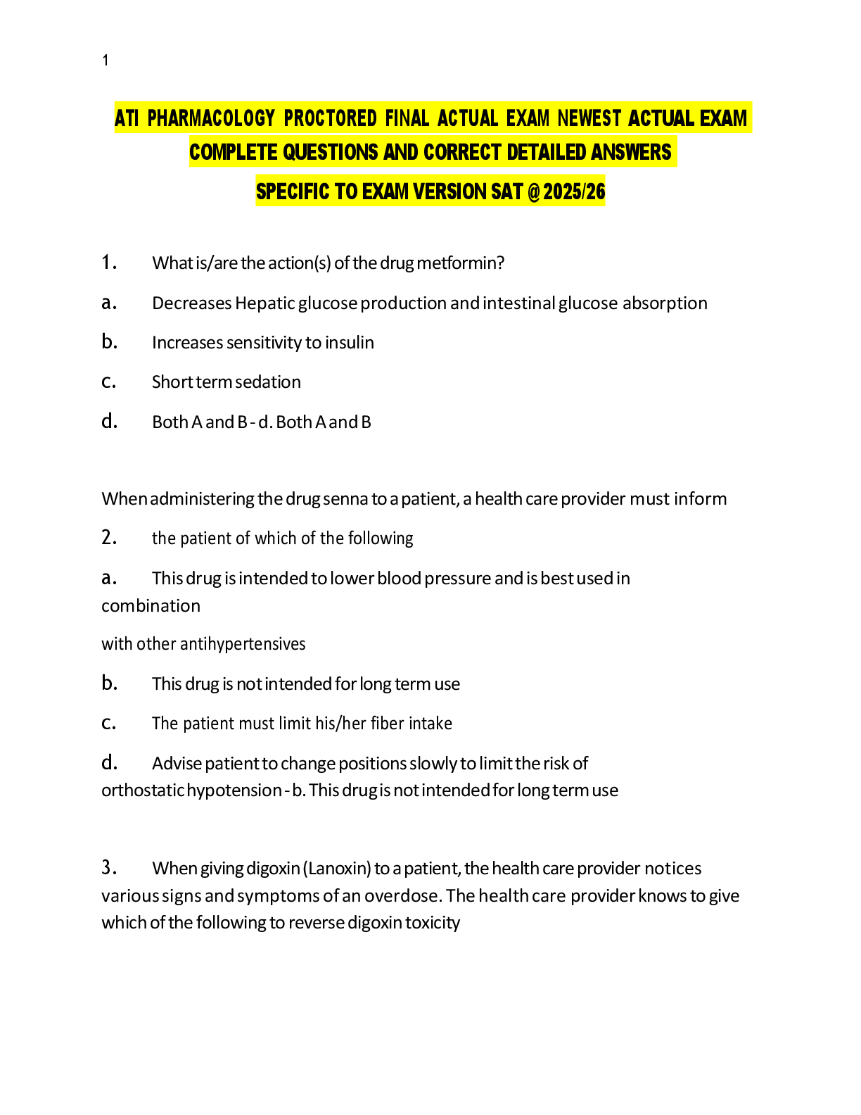 Preview image for ATI PHARMACOLOGY PROCTORED FINAL ACTUAL EXAM NEWEST ACTUAL EXAM  COMPLETE QUESTIONS AND CORRECT DETAILED ANSWERS