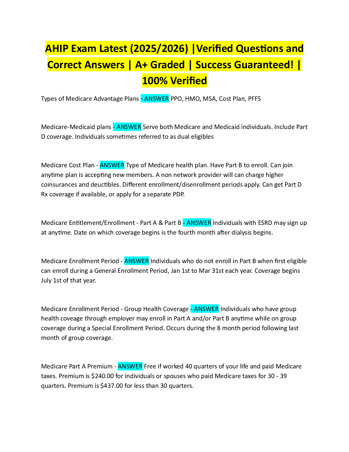 Preview image for AHIP Exam Latest 2025-2026 Questions and Answers! 100% CORRECT ANSWERS