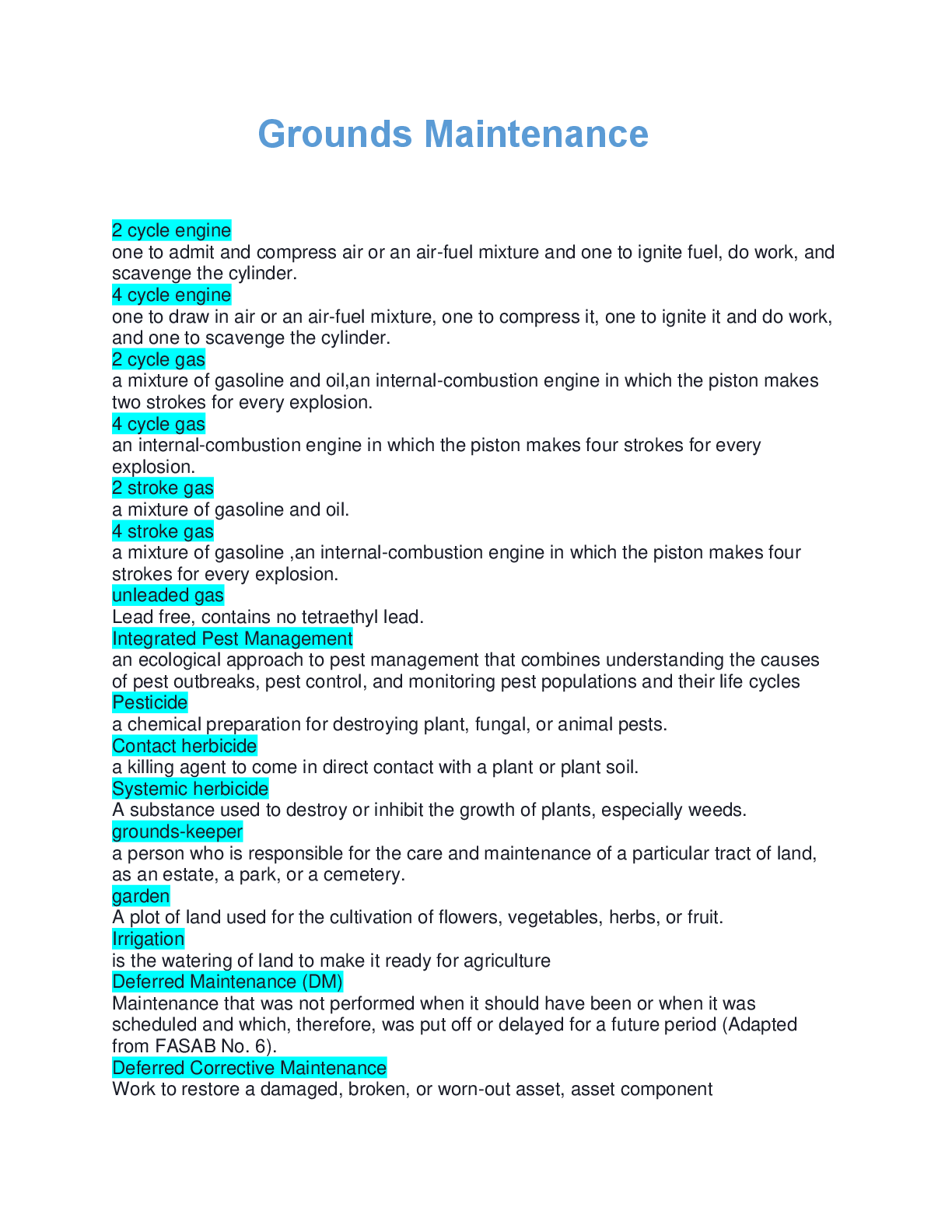 Preview image for Grounds Maintenance questions with verified answers 100% complete solution 2025/2026