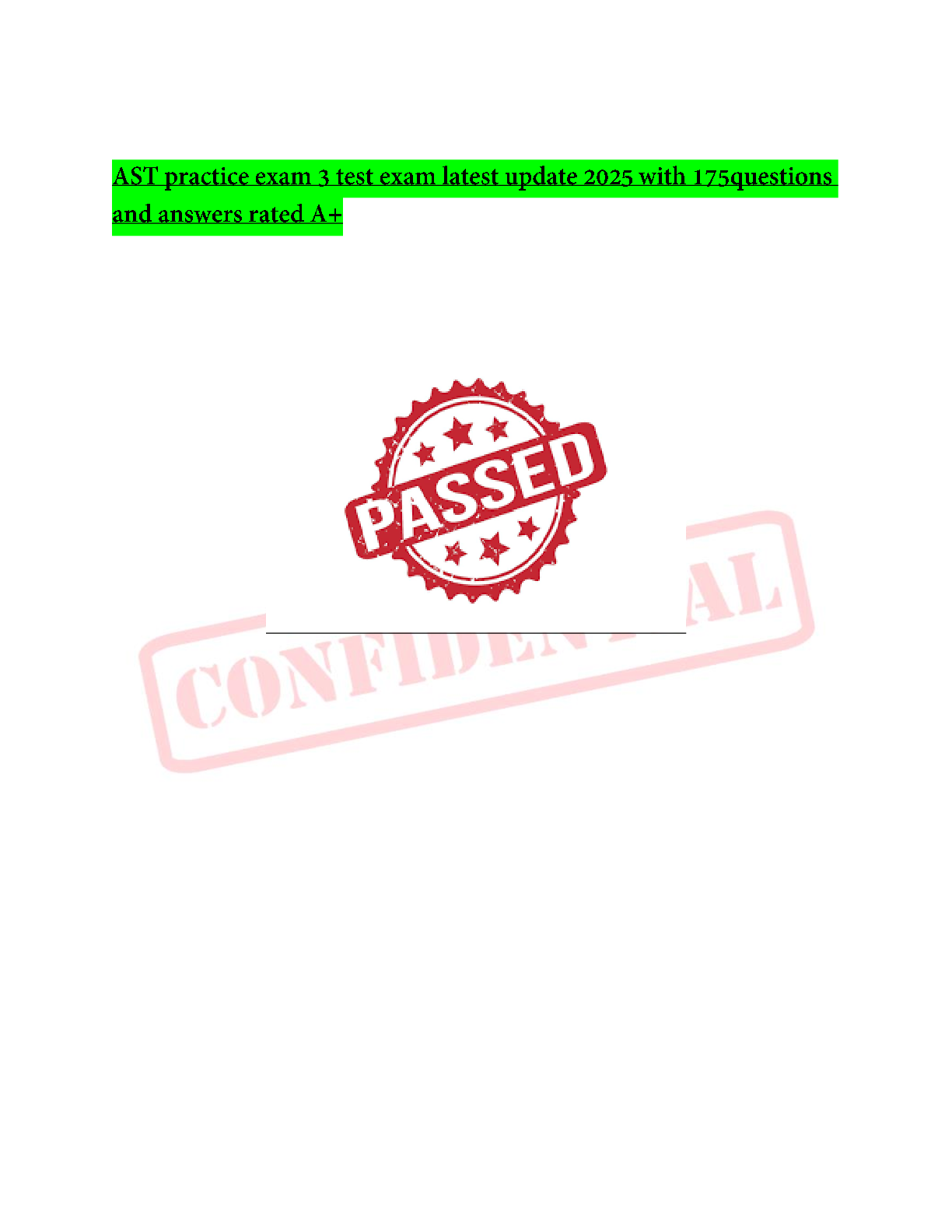 Preview image for AST practice exam 3 test exam latest update 2025 with 175questions and answers rated A+