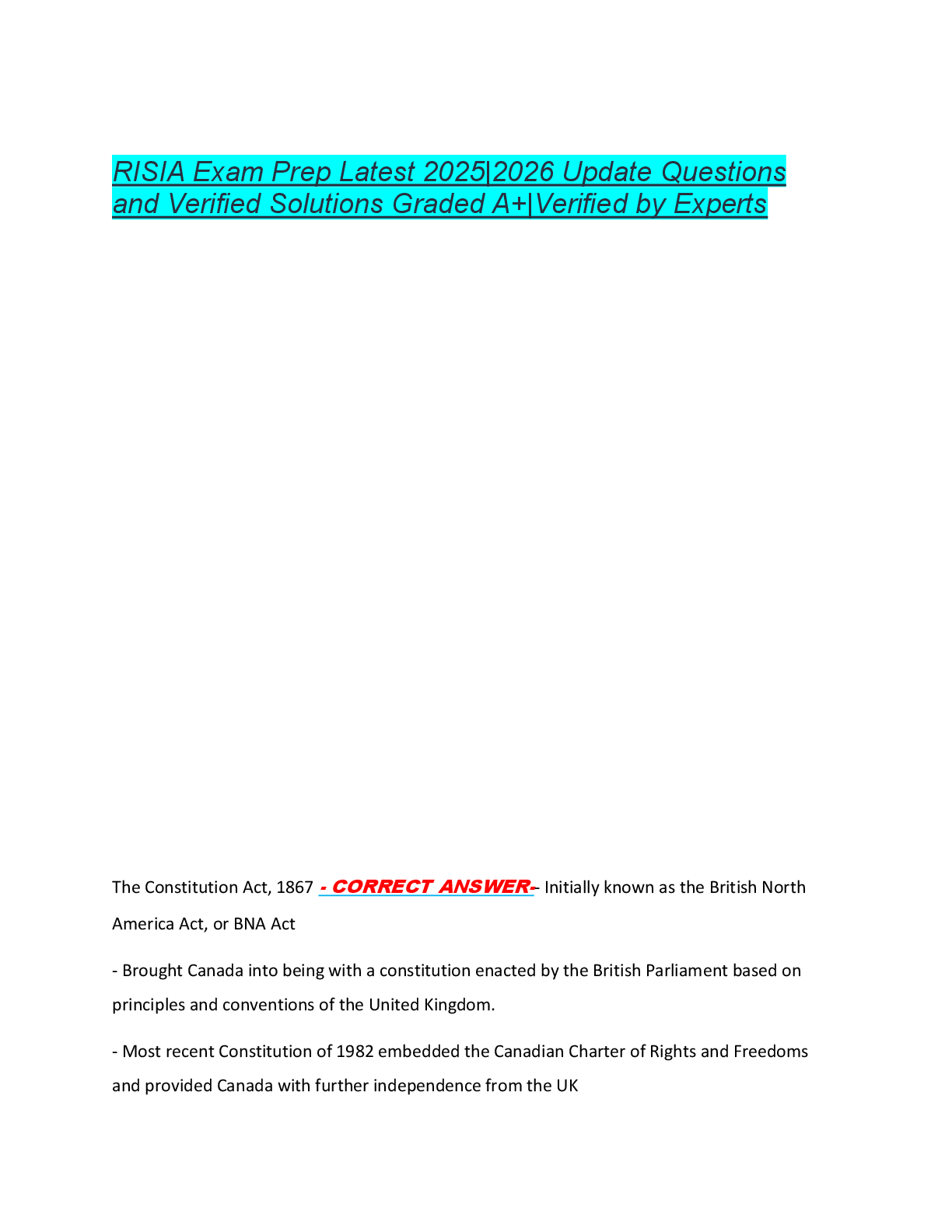 RISIA Exam Prep Latest 2025|2026 Update Questions  and Verified Solutions Graded A+|Verified by ExpertsRISIA Exam Prep Latest 2025|2026 Update Questions  and Verified Solutions Graded A+|Verified by Experts