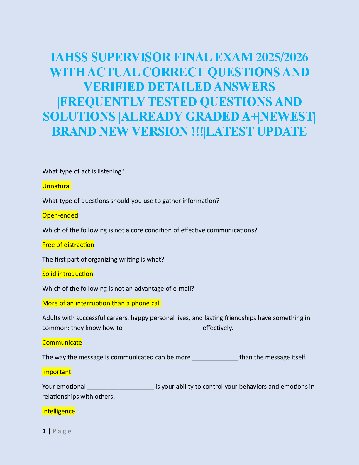 IAHSS SUPERVISOR FINAL EXAM  
