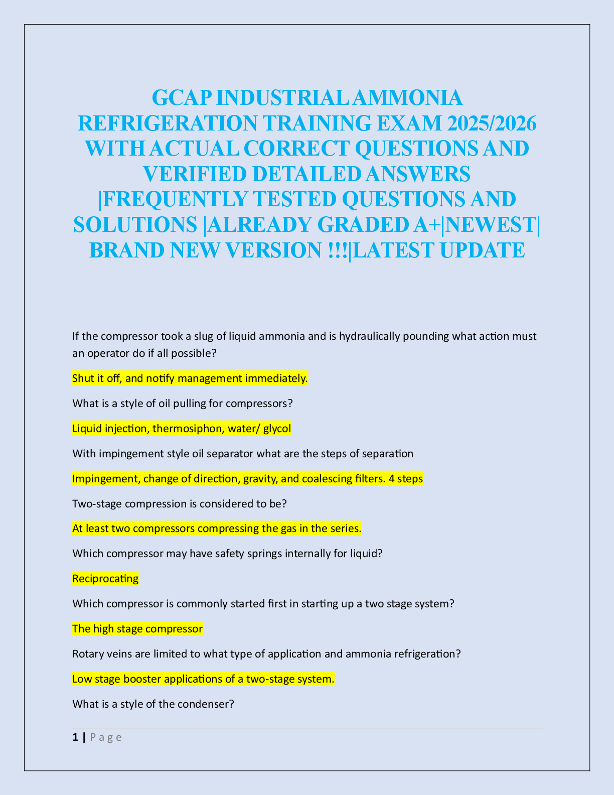 Preview of GCAP INDUSTRIAL AMMONIA  REFRIGERATION TRAINING EXAM