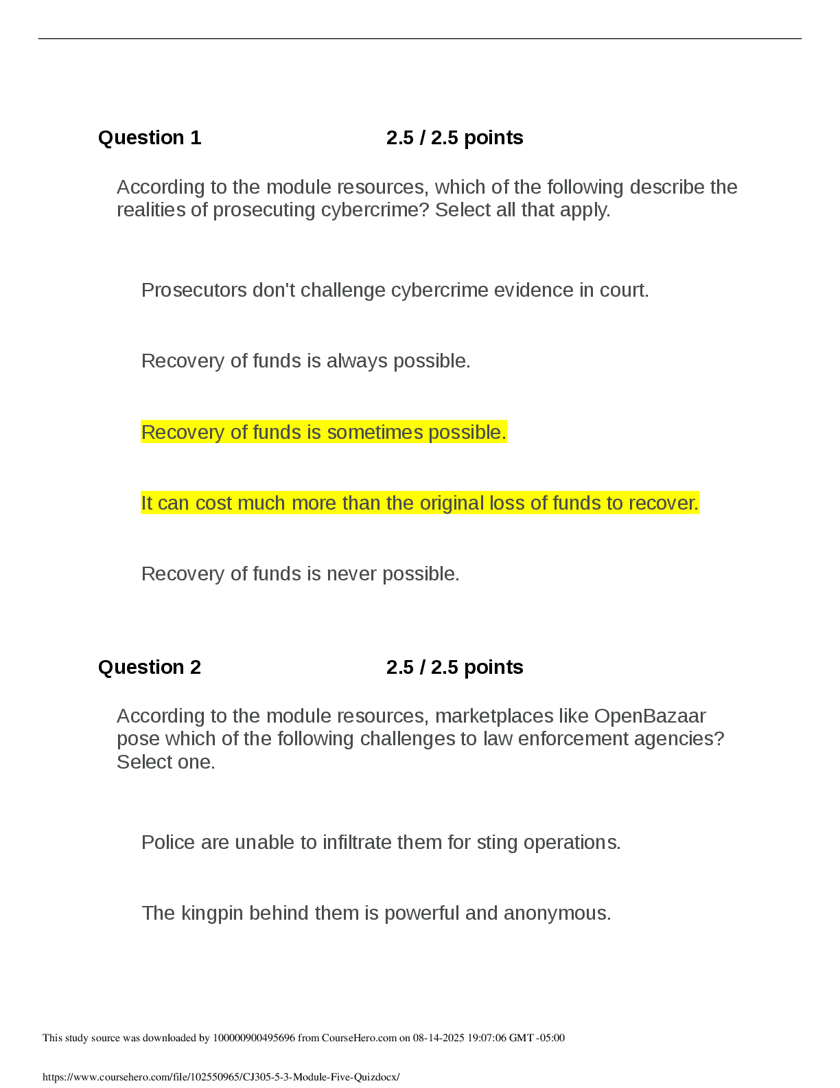 Recommended document preview for CJ305_5_3_Module_Five Quiz.