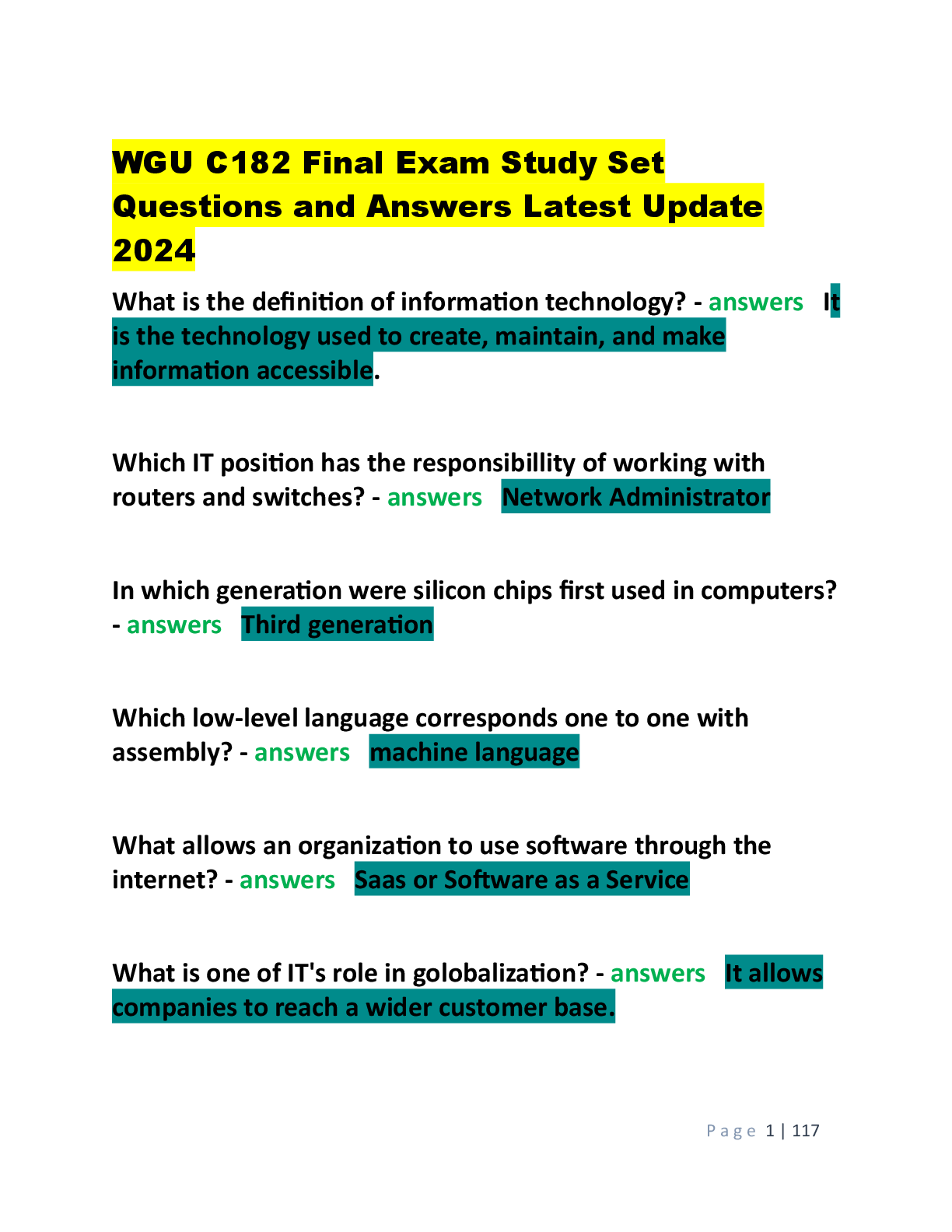 Preview image for WGU C182 Final Exam Study Set  Questions and Answers Latest Update  2024