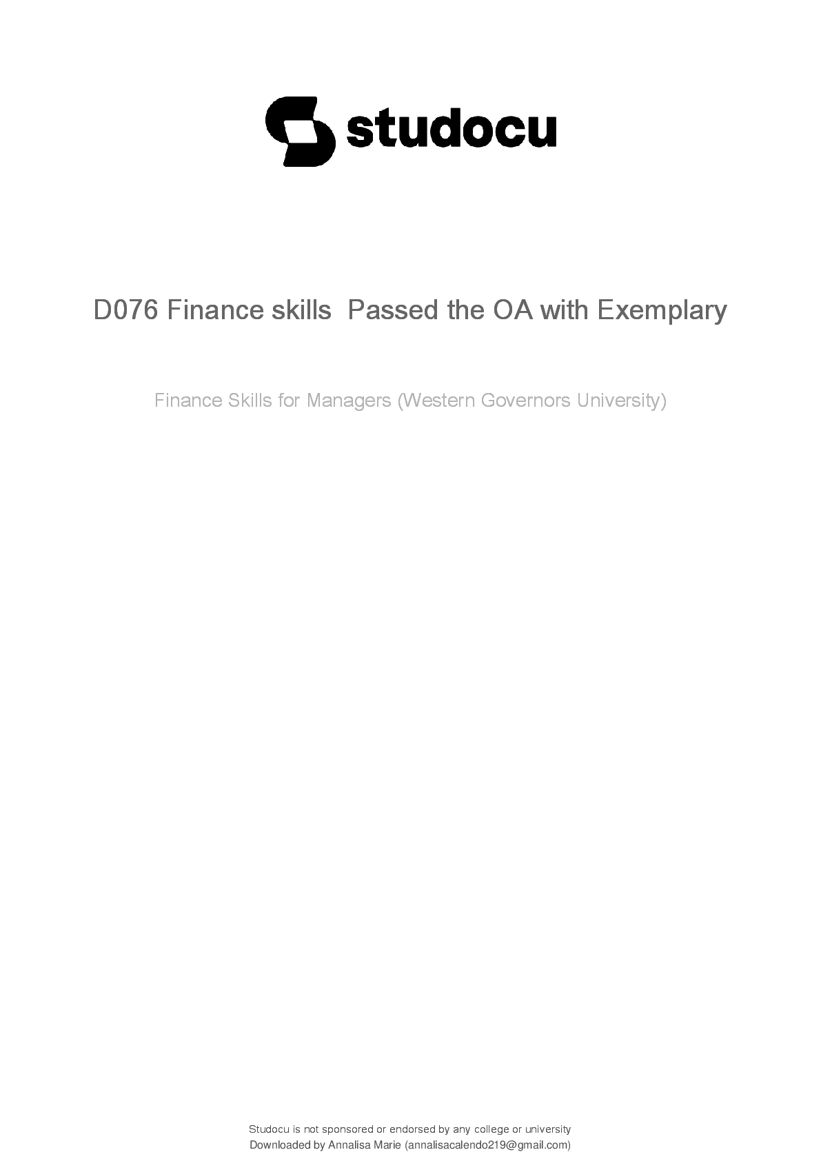 Preview of D076 Finance Skills for Managers