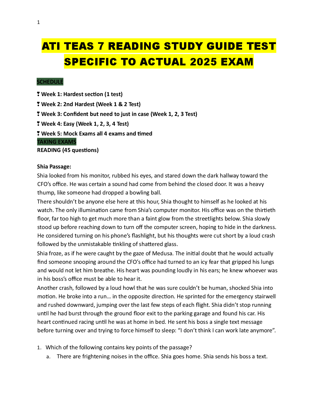 Preview image for ATI TEAS 7 READING STUDY GUIDE TEST  SPECIFIC TO ACTUAL 2025 EXAM