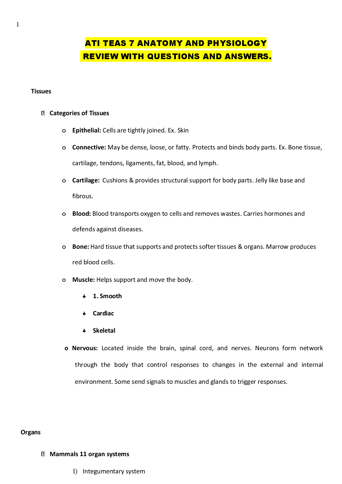 Preview image for ATI TEAS 7 ANATOMY AND PHYSIOLOGY  REVIEW WITH QUESTIONS AND ANSWERS.