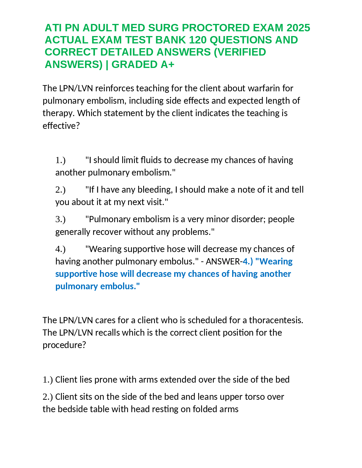 Preview of ATI PN ADULT MED SURG PROCTORED EXAM 2025  ACTUAL EXAM TEST BANK 120 QUESTIONS AND  CORREC