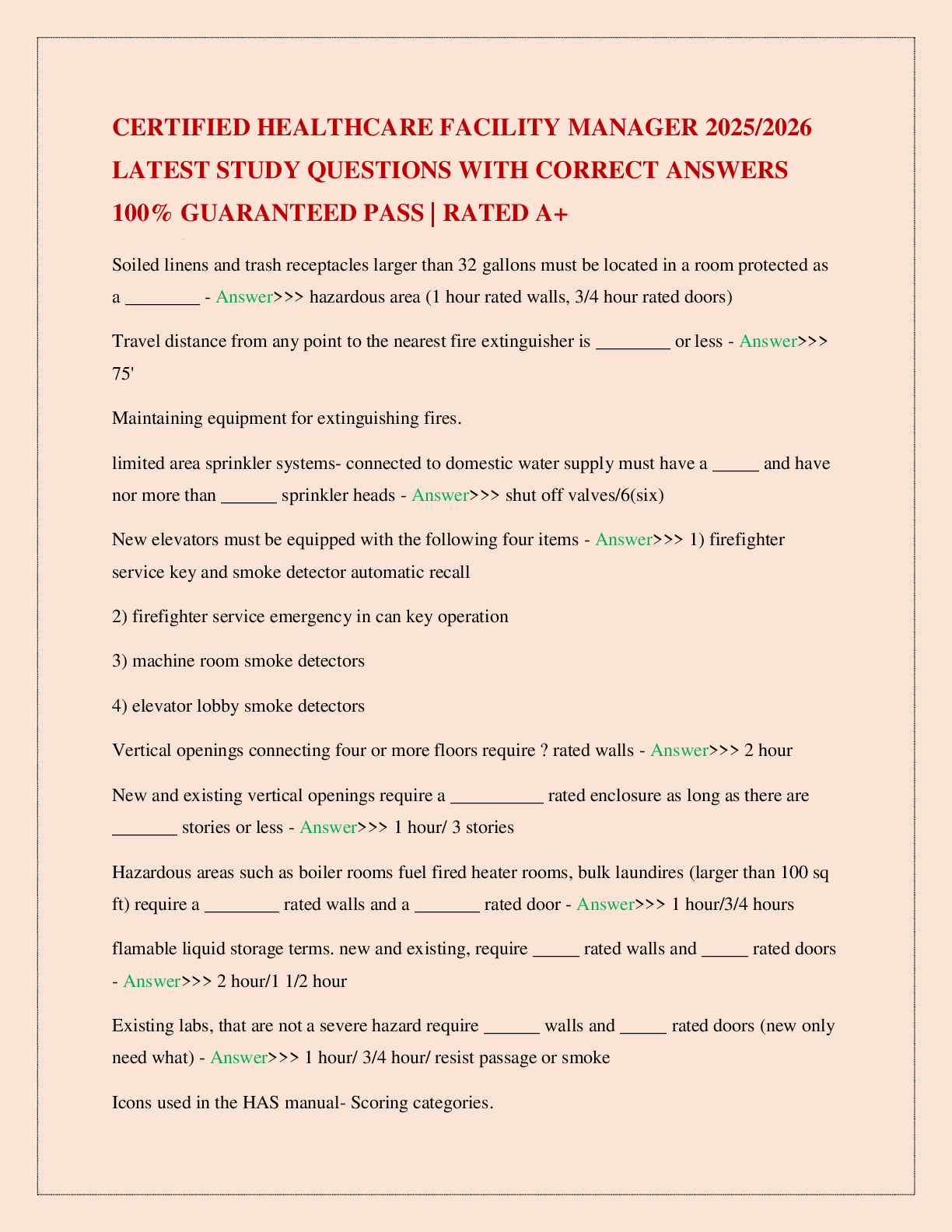CERTIFIED HEALTHCARE FACILITY MANAGER 2025/2026 LATEST STUDY QUESTIONS WITH CORRECT ANSWERS 100% GUARANTEED PASS | RATED A+
