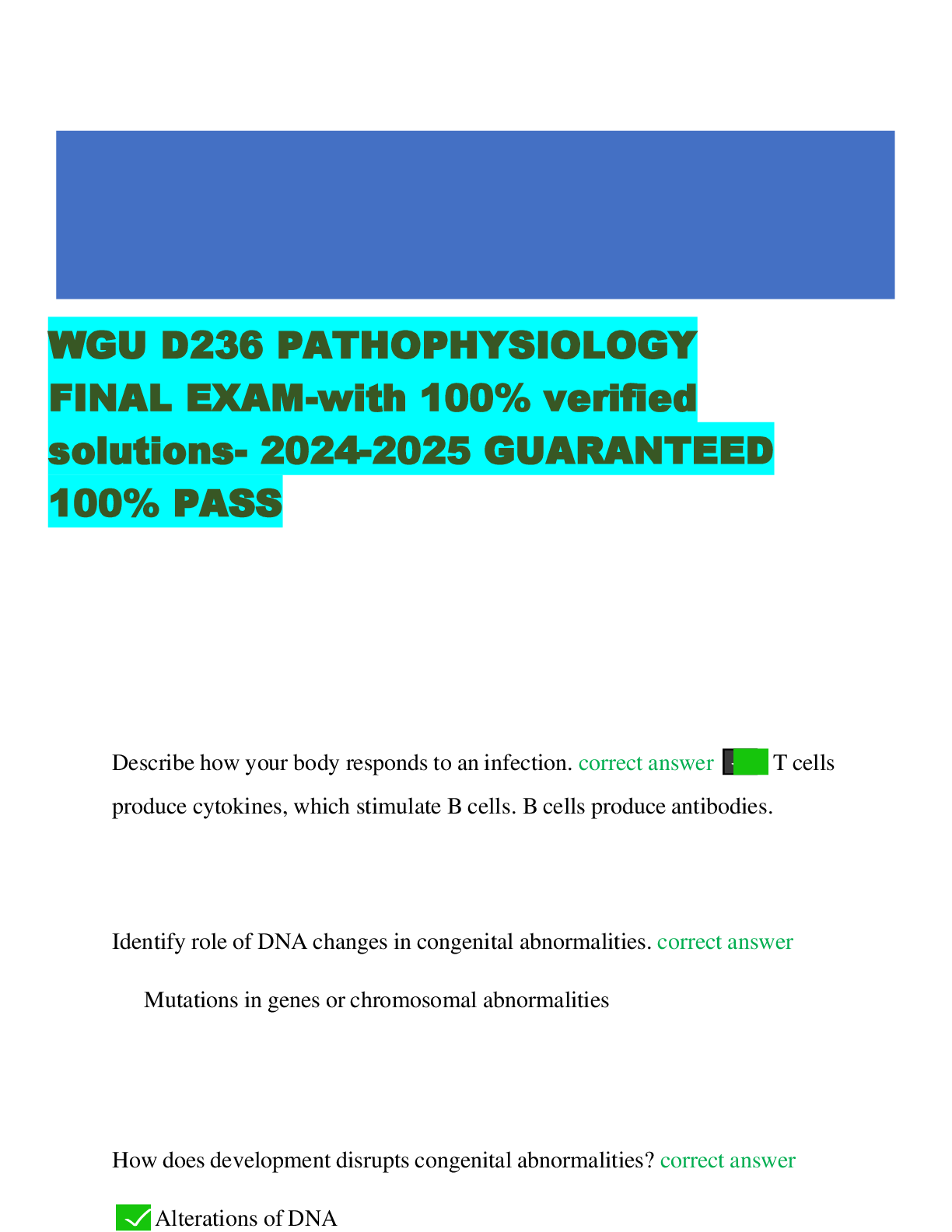 Preview image for WGU D236 PATHOPHYSIOLOGY  FINAL EXAM-with 100% verified  solutions