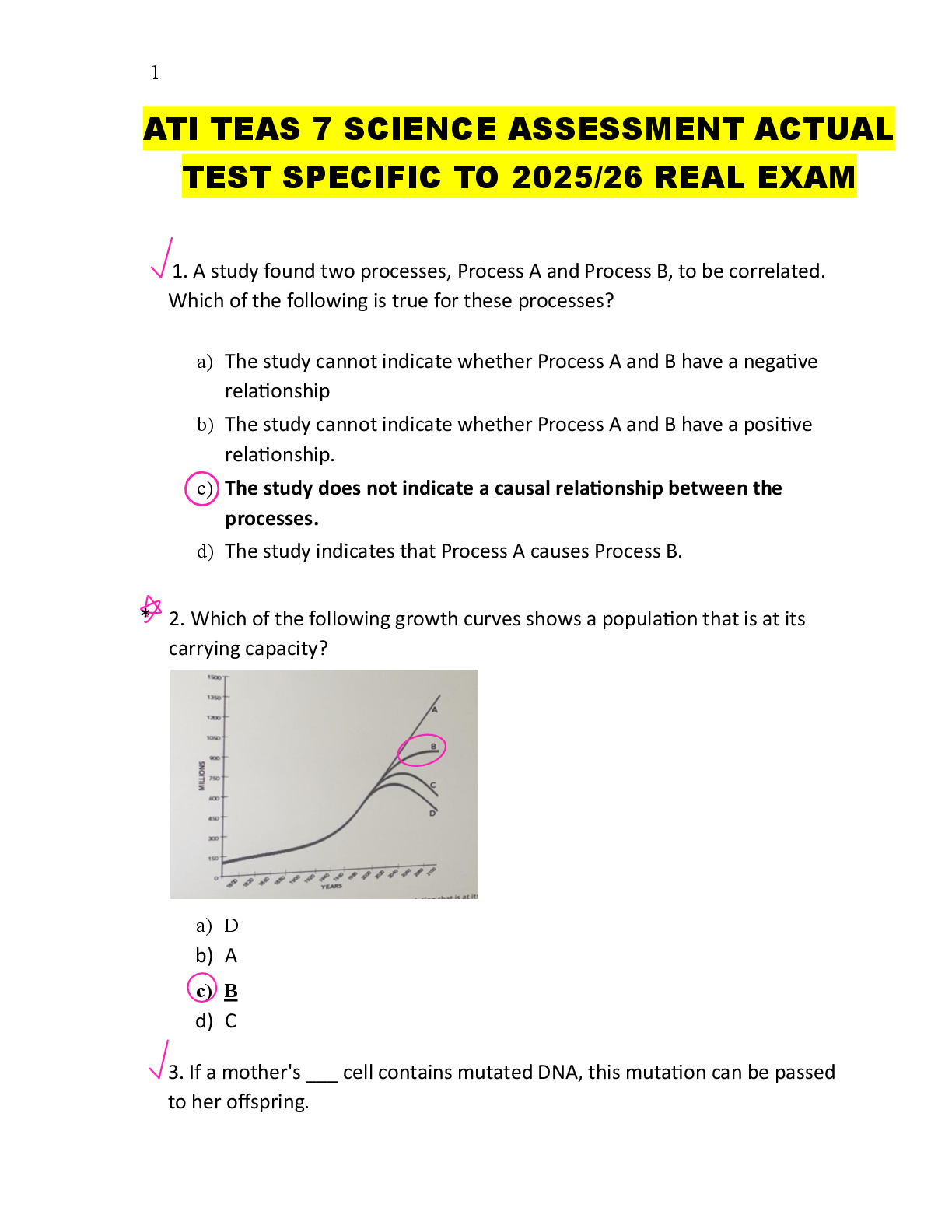 Preview image for ATI TEAS 7 SCIENCE ASSESSMENT ACTUAL  TEST SPECIFIC TO 2025/26 REAL EXAM